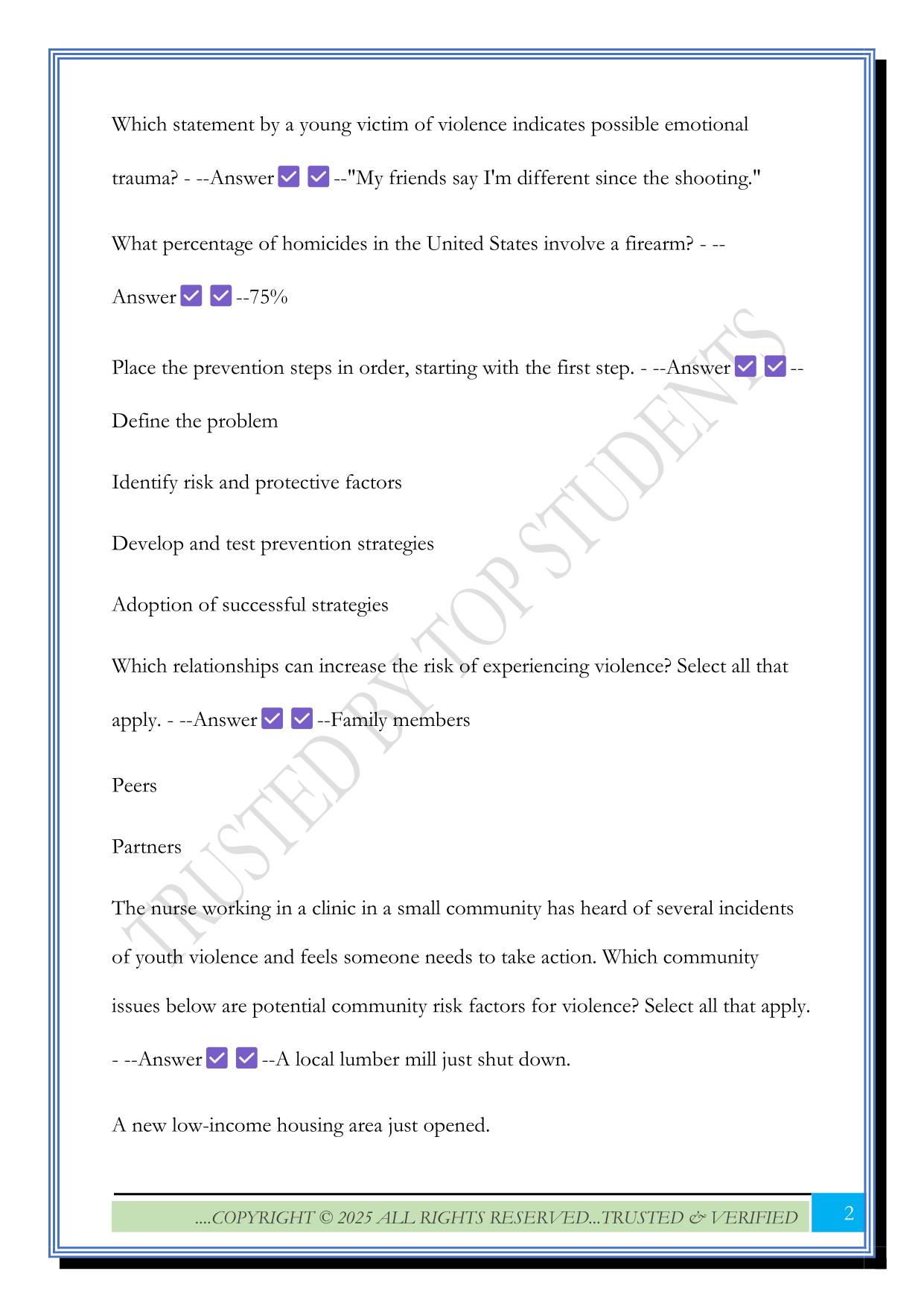 Violence in the Community Exam 2025 Questions and Answers