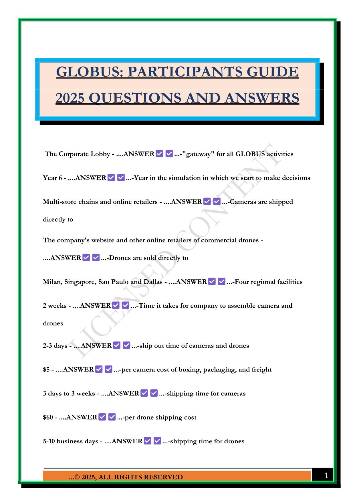 GLOBUS: PARTICIPANTS GUIDE 2025 QUESTIONS AND ANSWERS