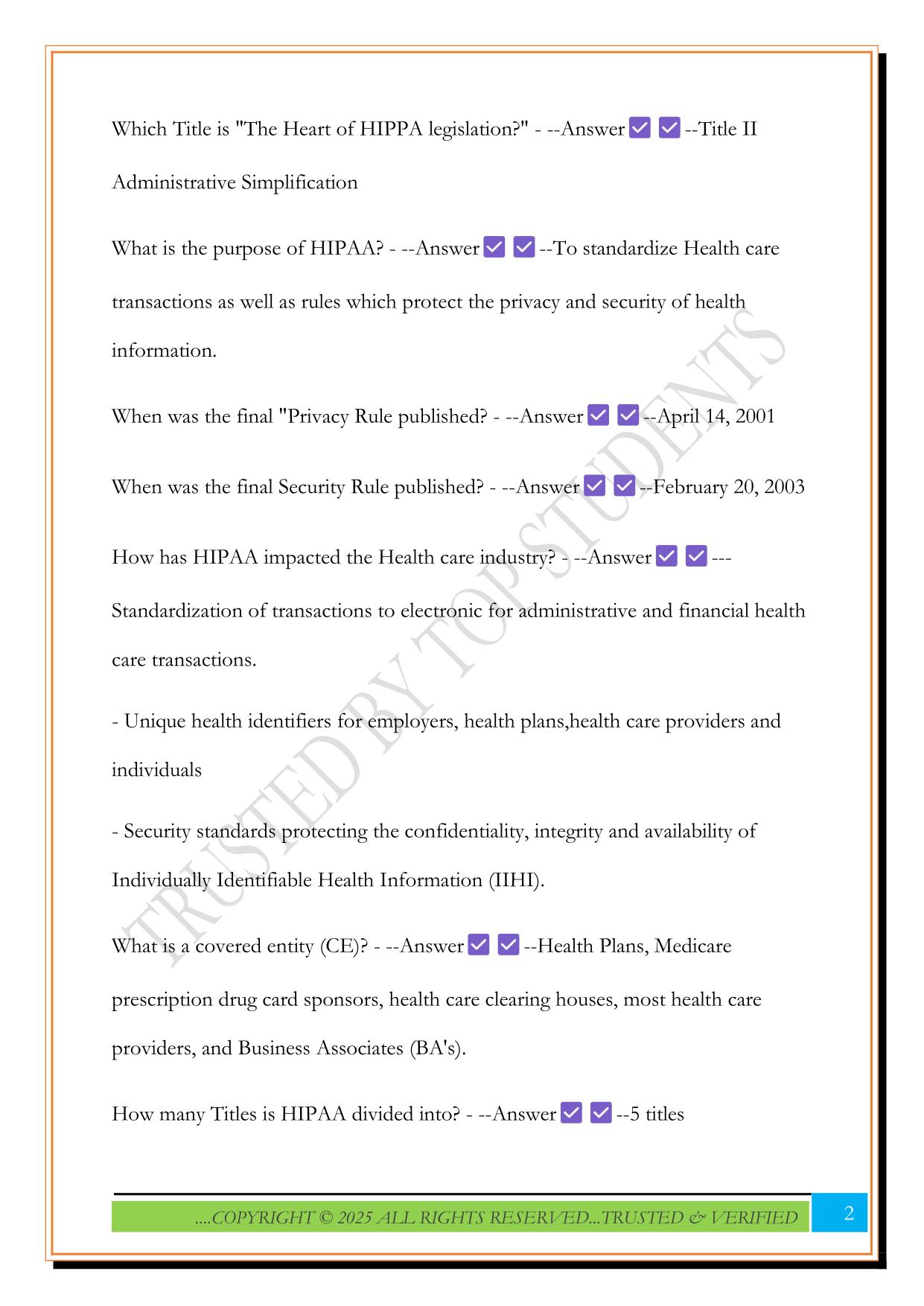 HIPAA Practice Exam 2025 Questions and Answers