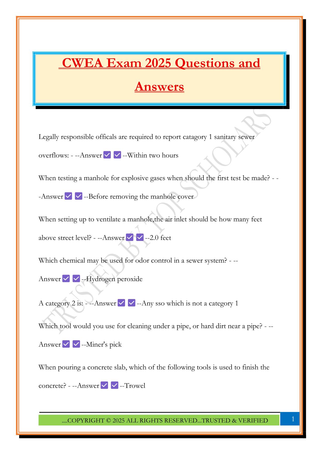 CWEA Exam 2025 Questions and Answers