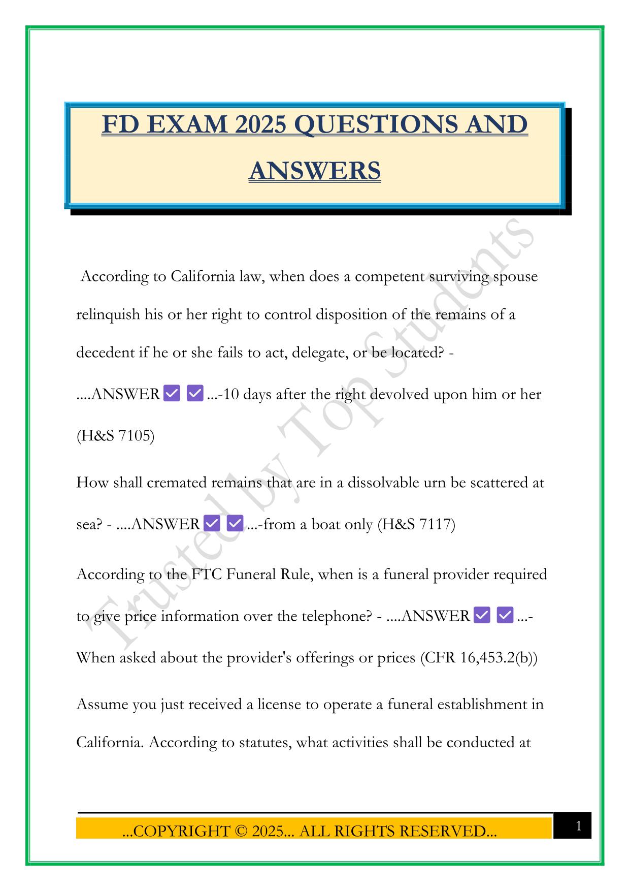 FD EXAM 2025 QUESTIONS AND ANSWERS