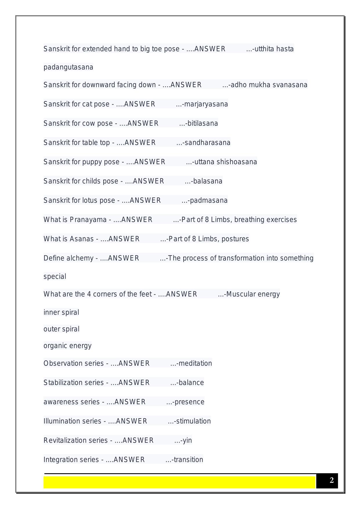 Yoga RYT 200 Test 2025 Questions and Answers