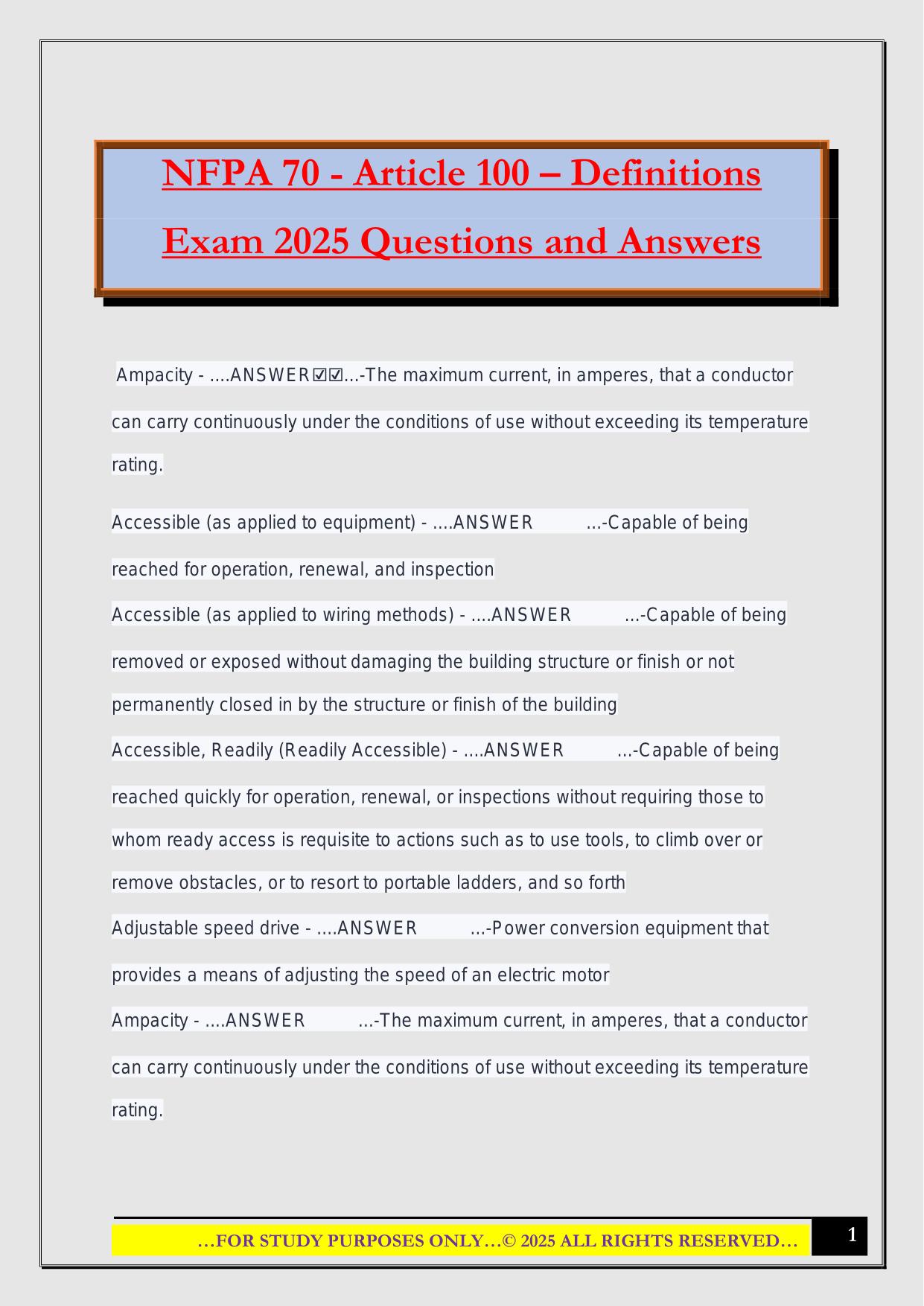 NFPA 70 - Article 100 – Definitions Exam 2025 Questions and Answers