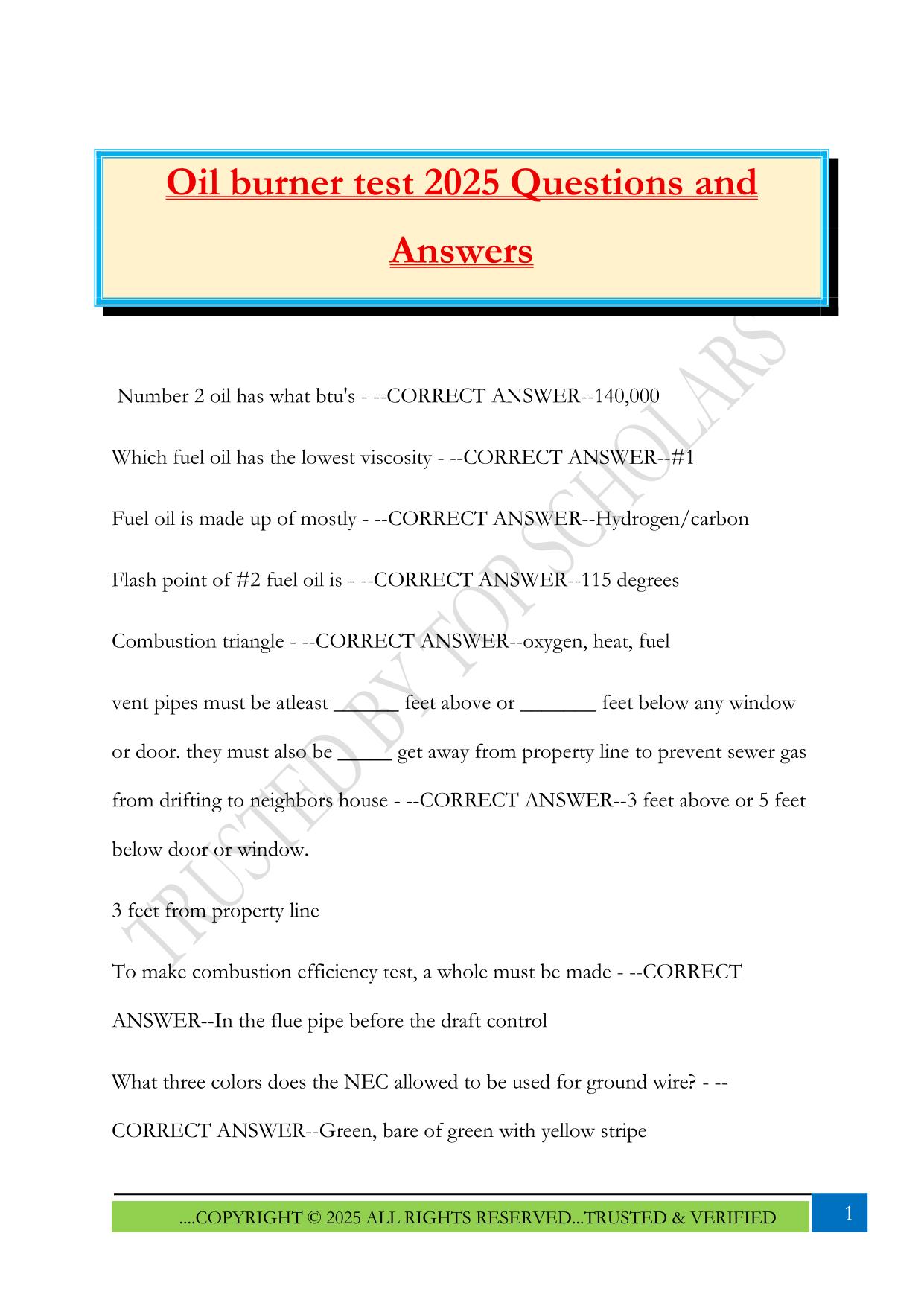Oil Burner License Fall 2025 Bundled Exams Questions and Answers |100% Pass Updated & Verified