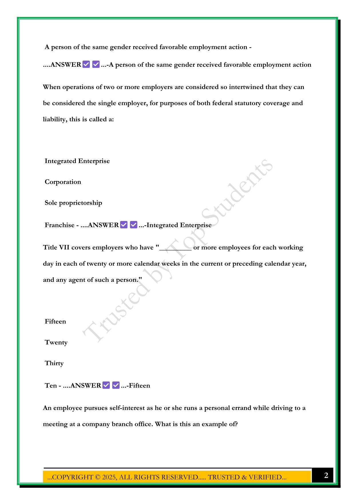 WGU EMPLOYMENT LAW C233 EXAM 2025 QUETSIONS AND ANSWERS