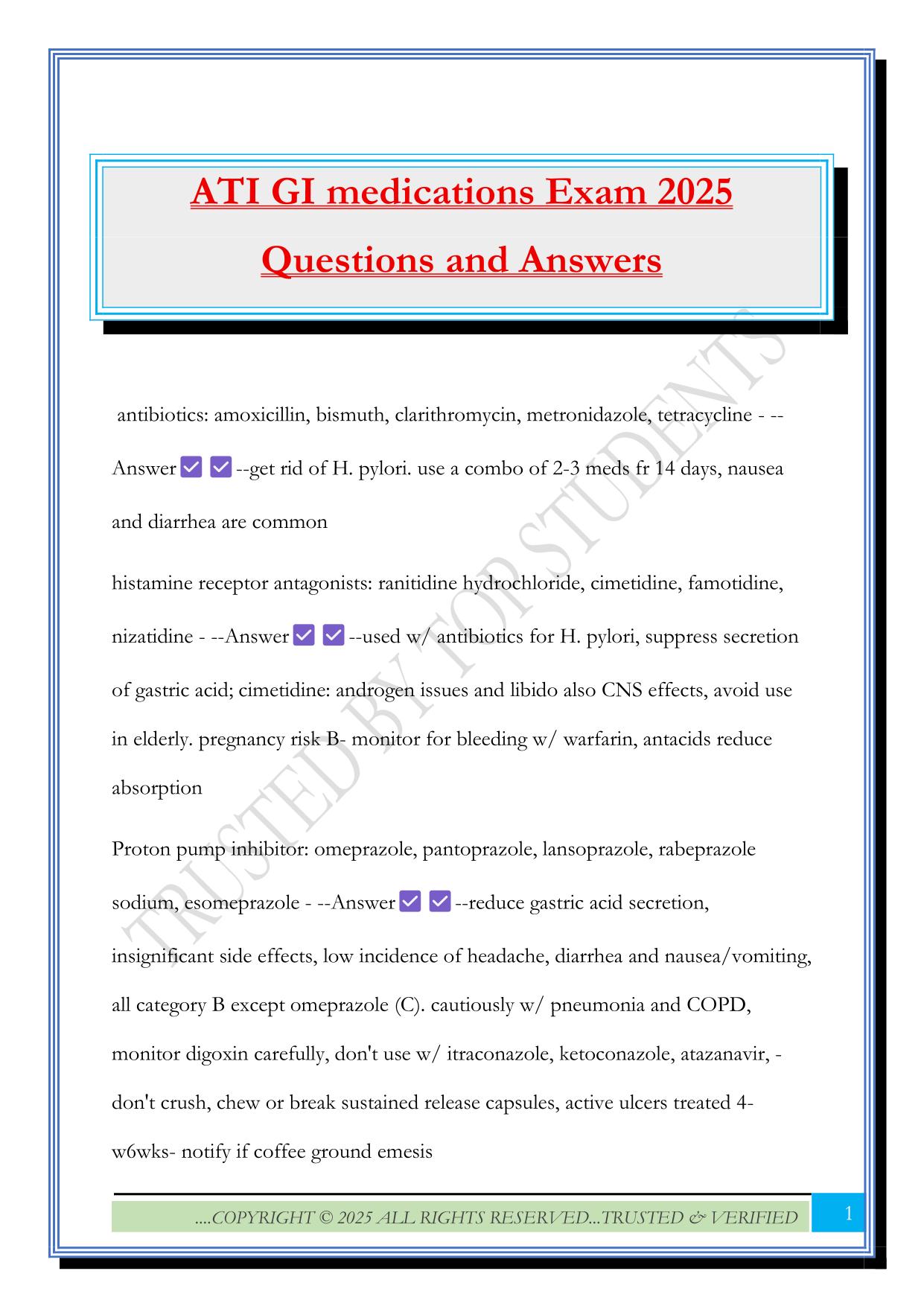 ATI GI medications Exam 2025 Questions and Answers