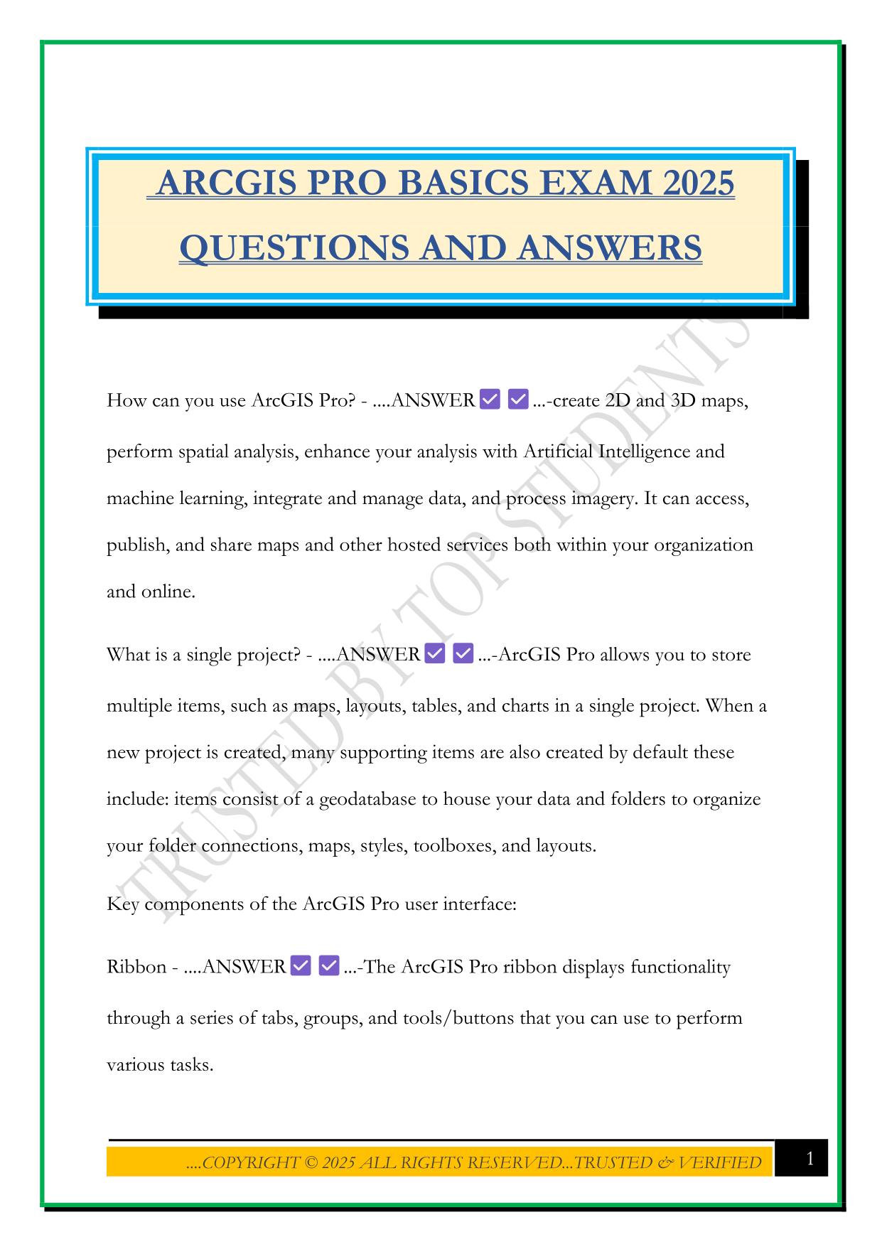 ARCGIS PRO BASICS EXAM 2025 QUESTIONS AND ANSWERS