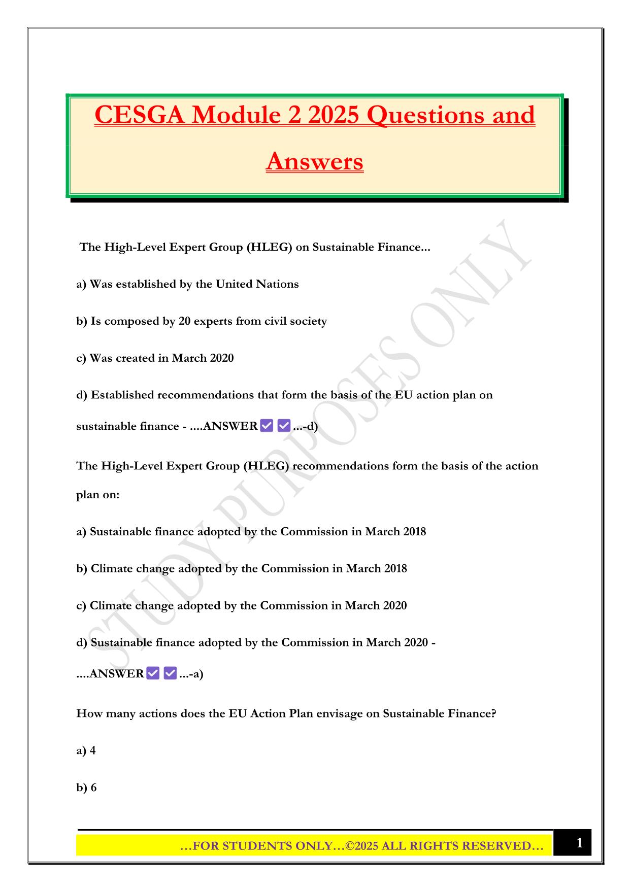 CESGA Module 2 2025 Questions and Answers