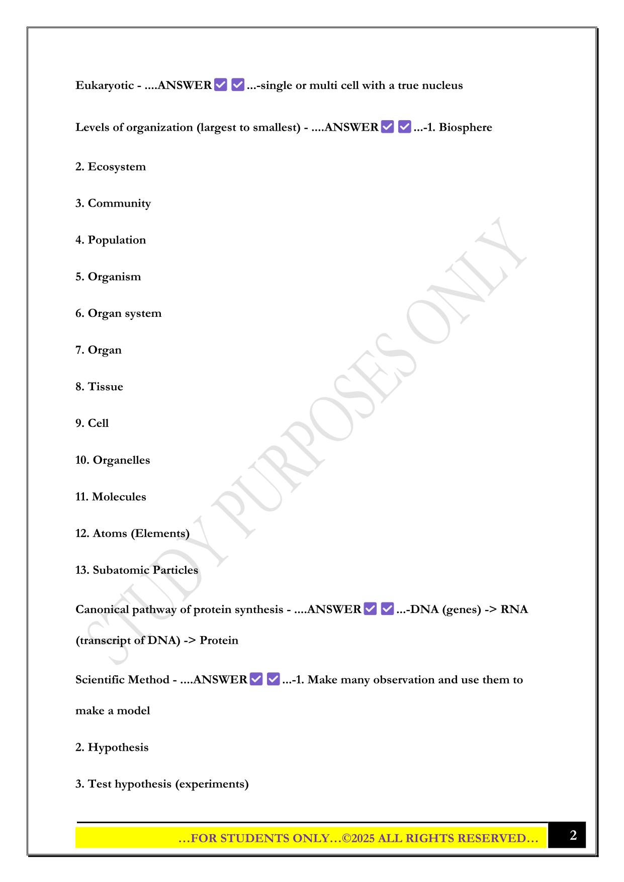 UNCW Bio 201 exam 1 2025 Questions and Answers