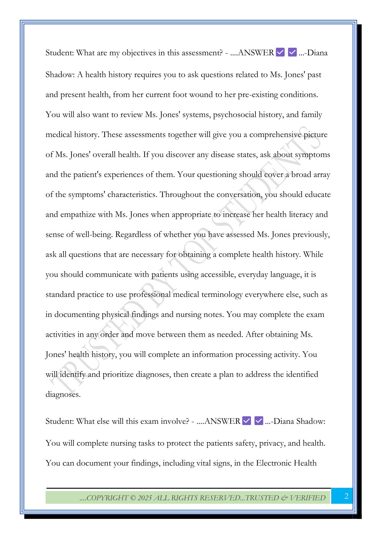 Shadow Health - Tina Jones, Health History Exam 2025 Questions and Answers