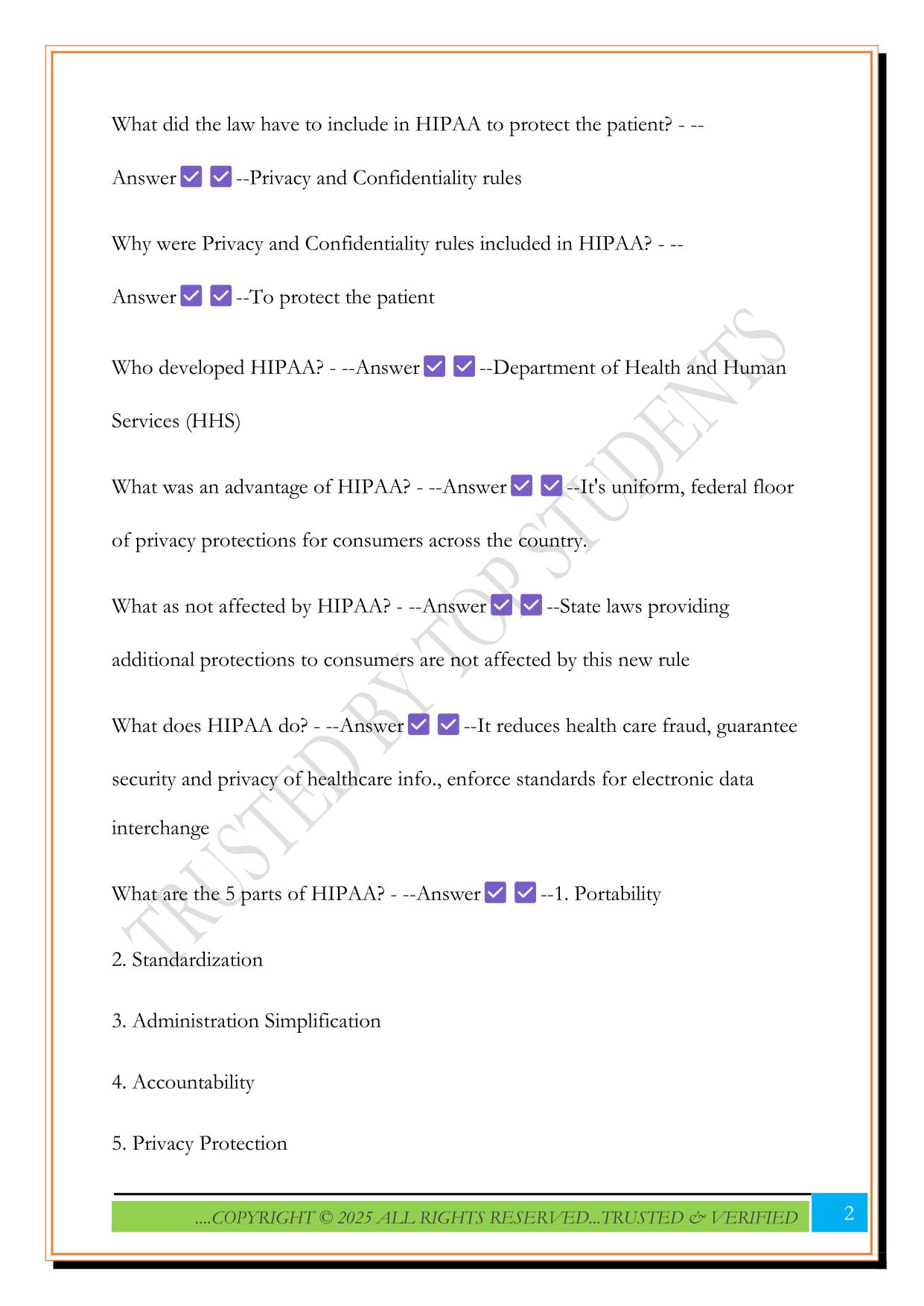 HIPAA Test Review 2025 Questions and Answers