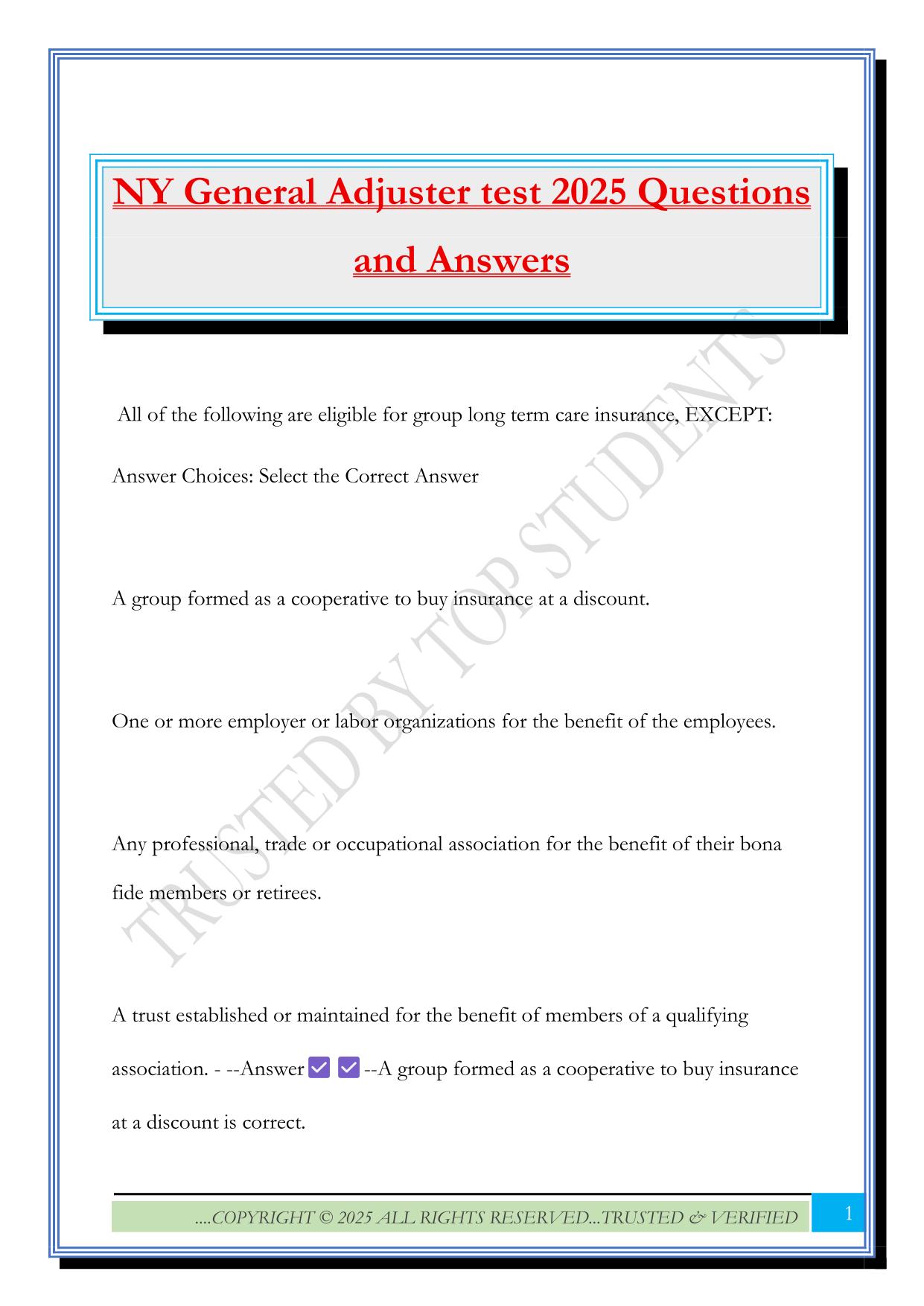 NY General Adjuster test 2025 Questions and Answers