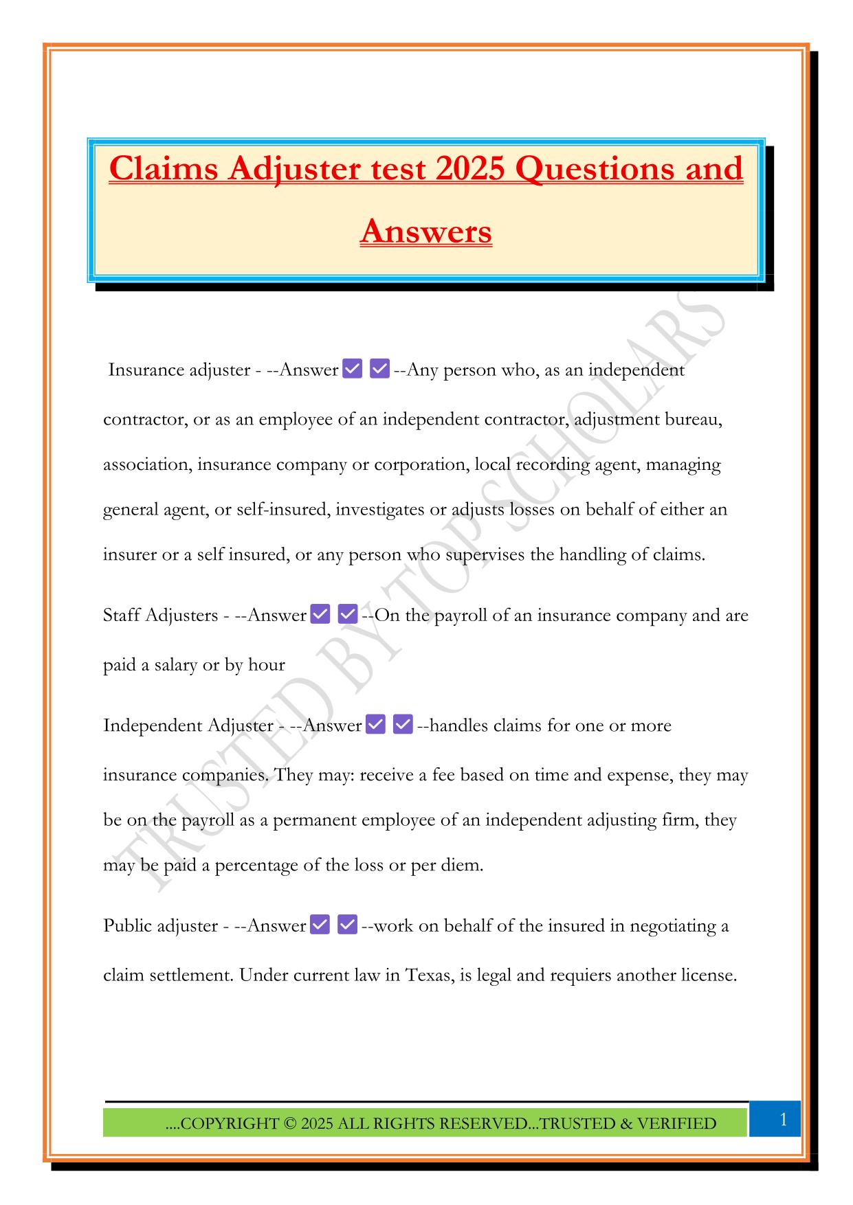 Claims Adjuster test 2025 Questions and Answers