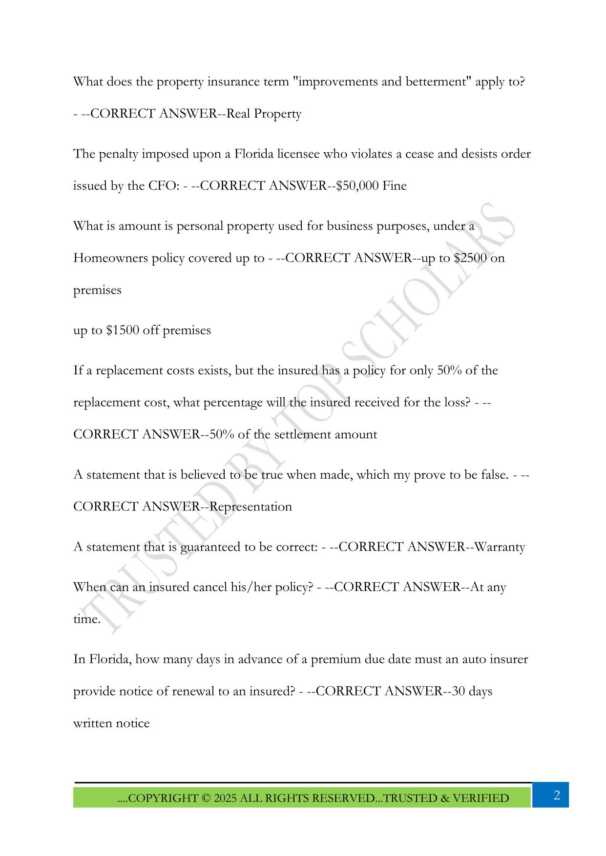Florida Test Study Guide - Public Adjusting 3-20 (Set 1) Exam 2025 Questions and Answers
