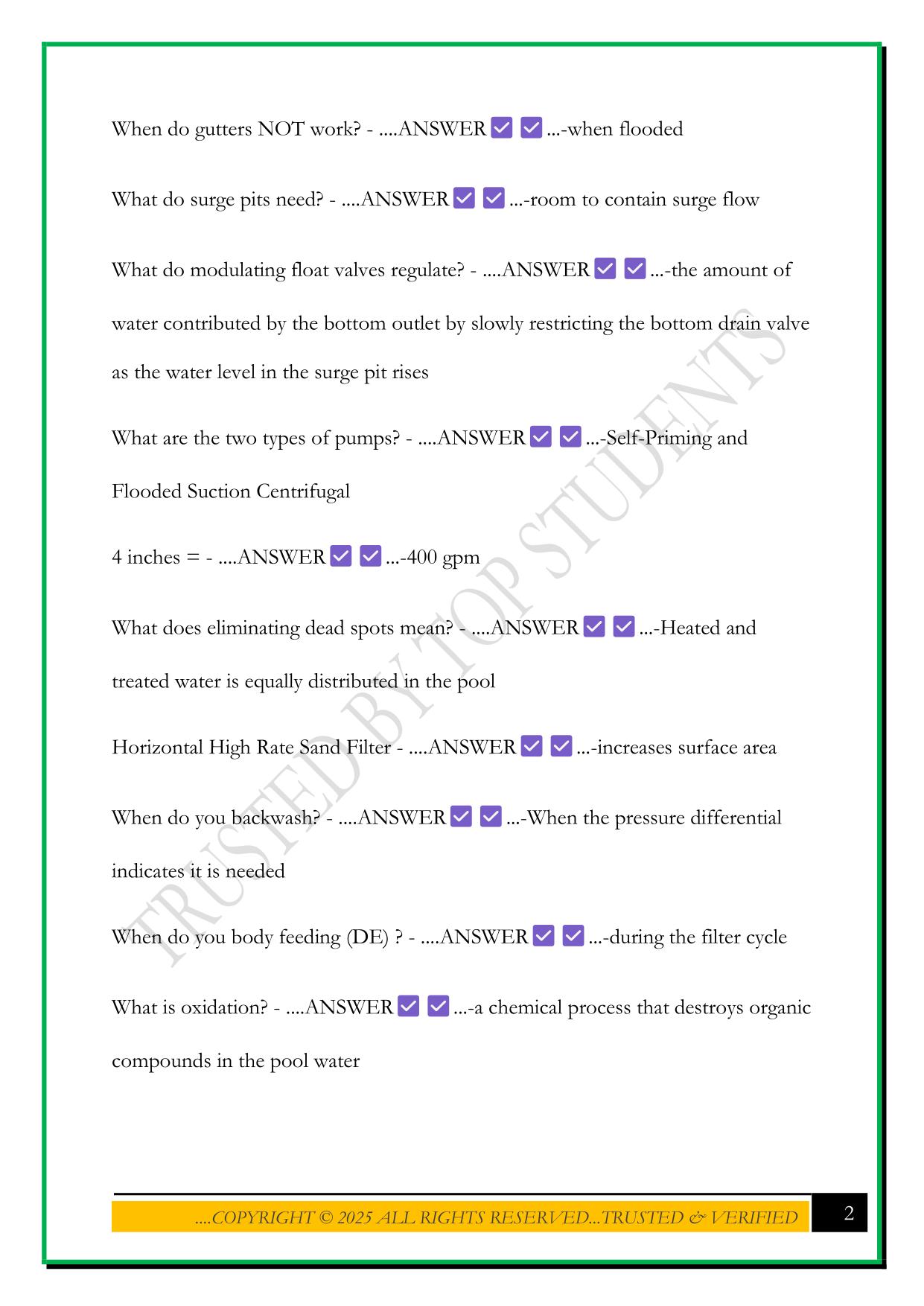 AQUATIC FACILITY OPERATOR EXAM 2025 QUESTIONS AND ANSWERS