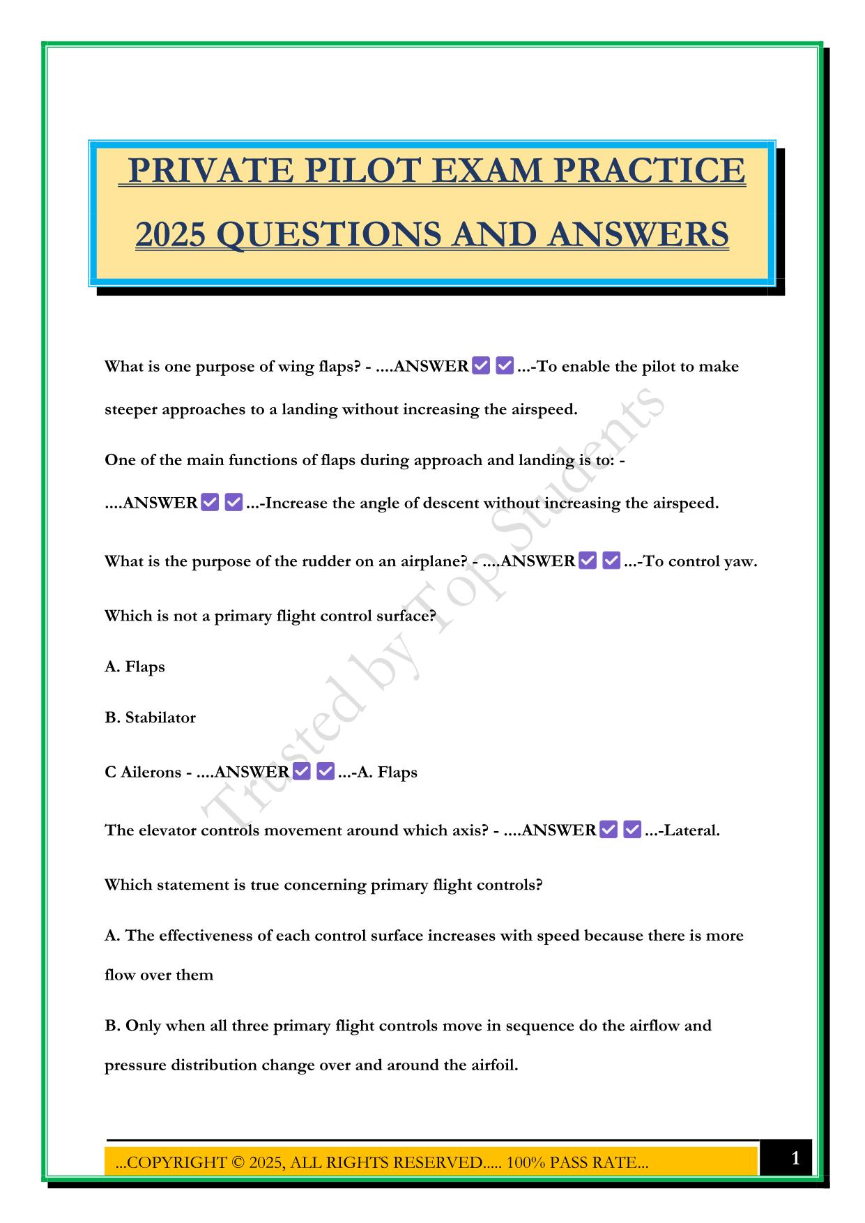 PRIVATE PILOT EXAM PRACTICE 2025 QUESTIONS AND ANSWERS