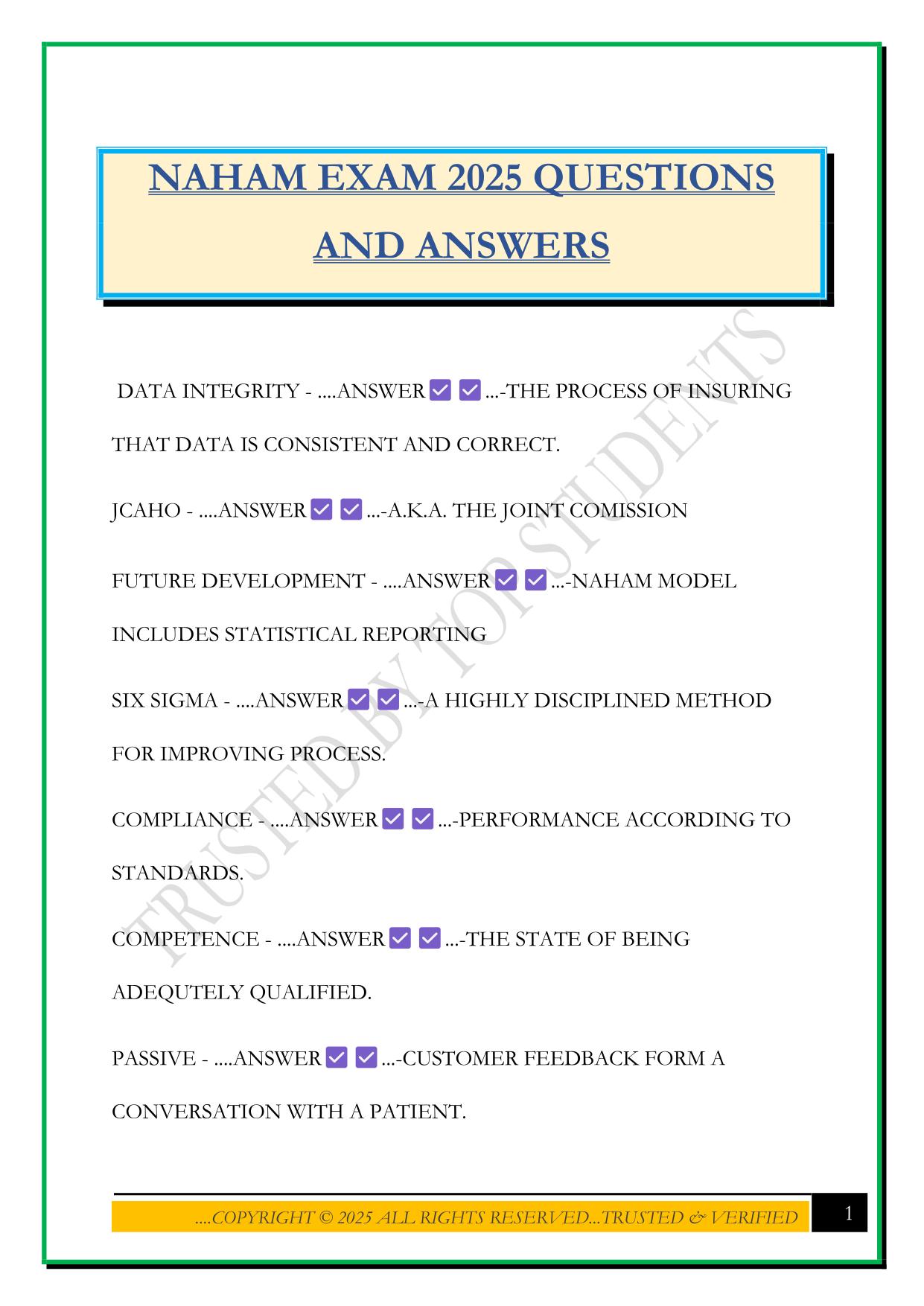 NAHAM EXAM 2025 QUESTIONS AND ANSWERS