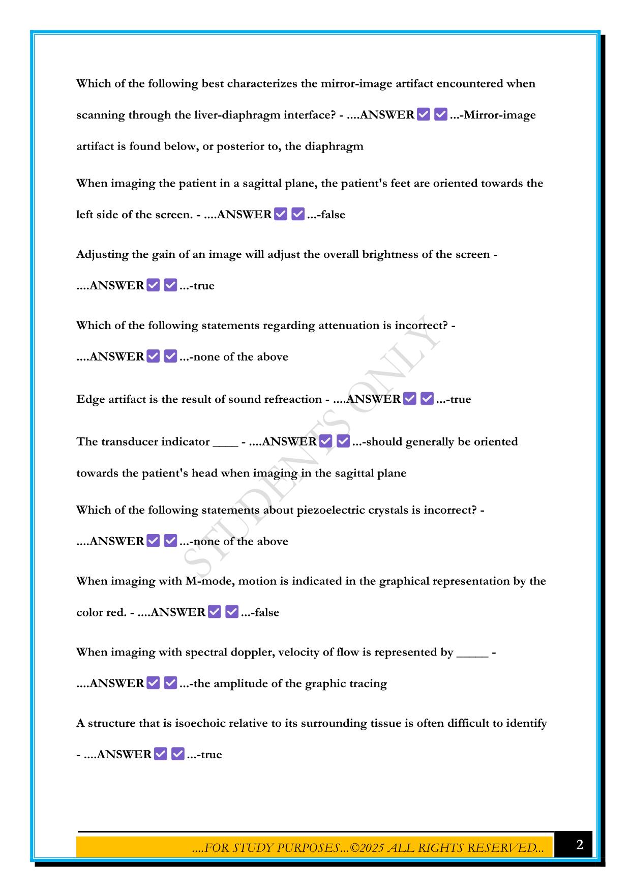SONOSIM-FUNDAMENTALS OF ULTRASOUND EXAM 2025 QUESTIONS AND ANSWERS