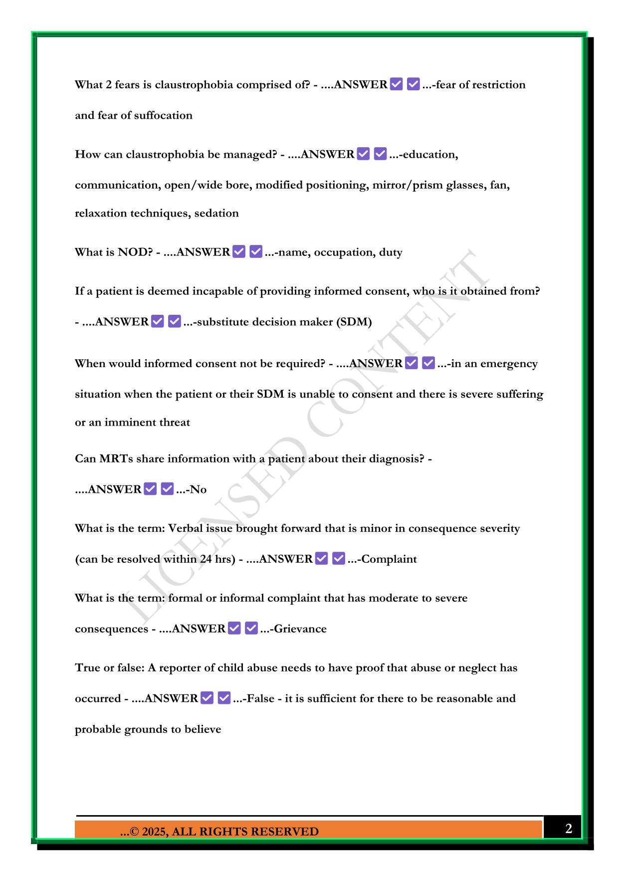 CAMRT BEST PRACTICE GUIDELINES 2025 QUESTIONS AND ANSWERS