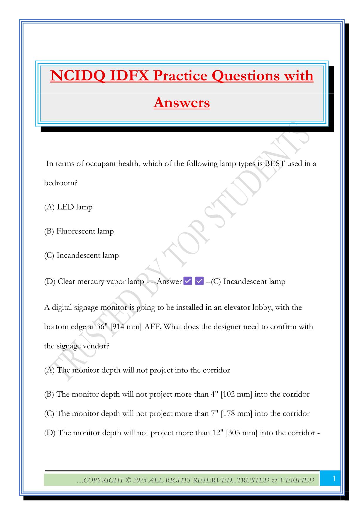 NCIDQ IDFX Practice Questions with Answers