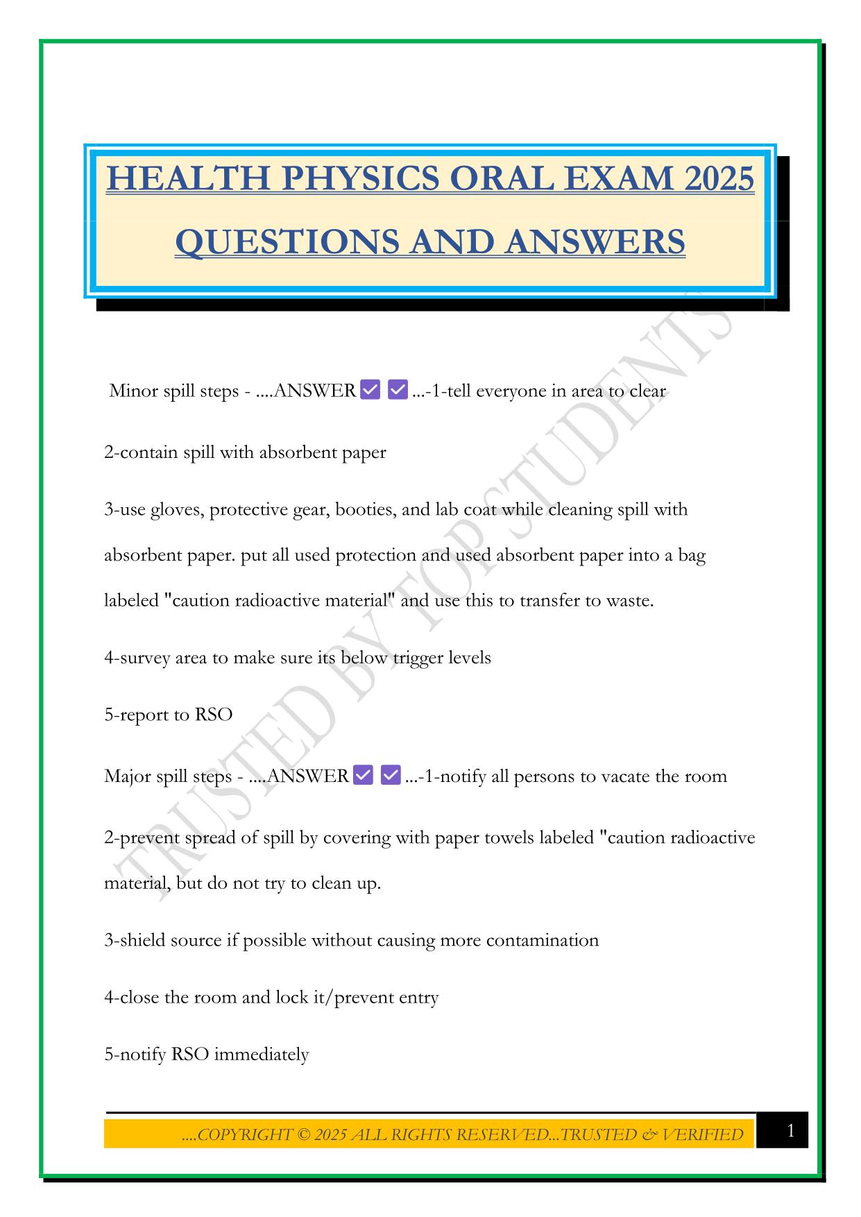 HEALTH PHYSICS ORAL EXAM 2025 QUESTIONS AND ANSWERS