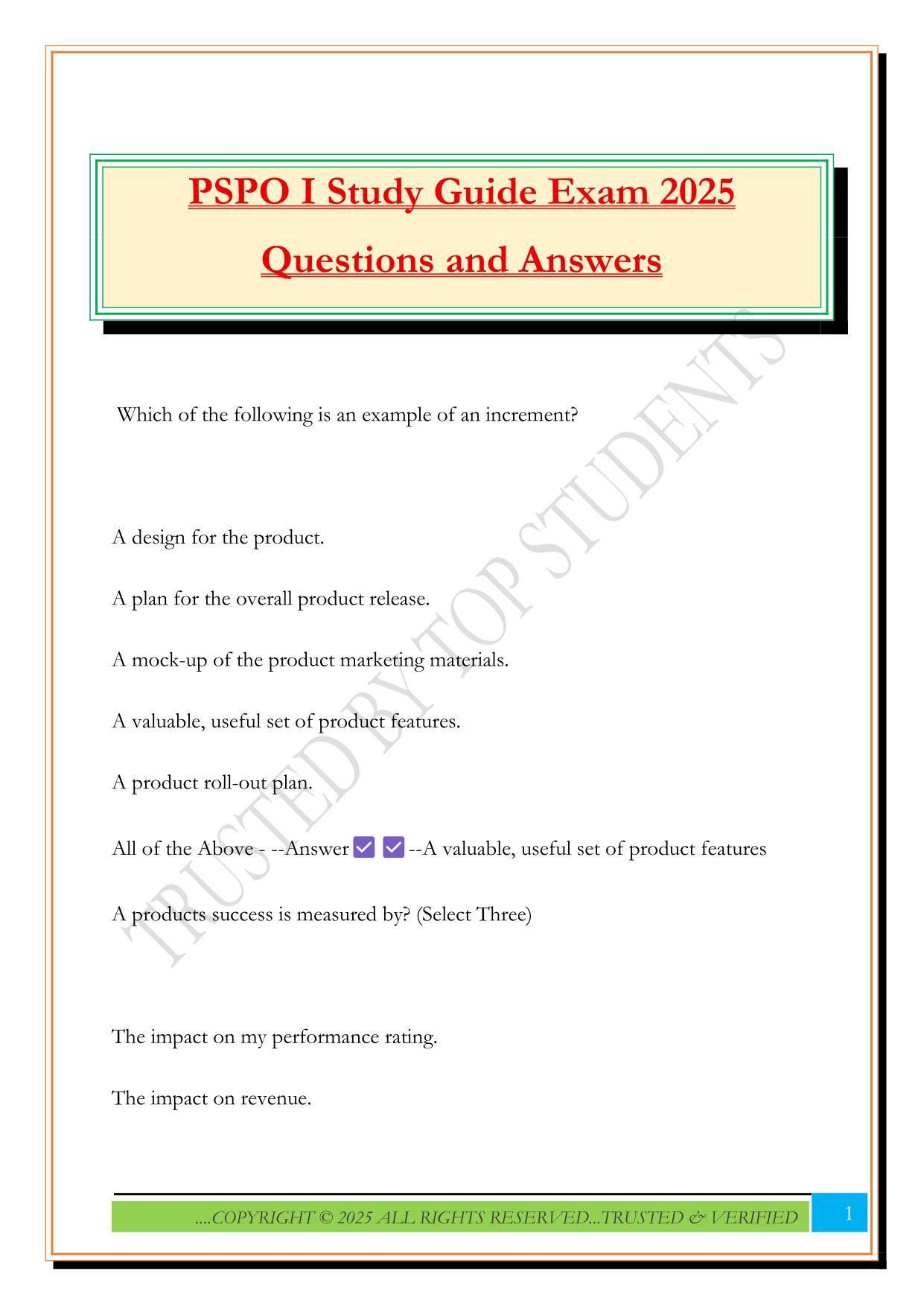 PSPO I Study Guide Exam 2025 Questions and Answers