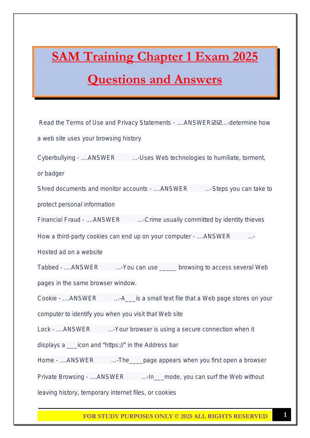 SAM Training Chapter 1 Exam 2025 Questions and Answers