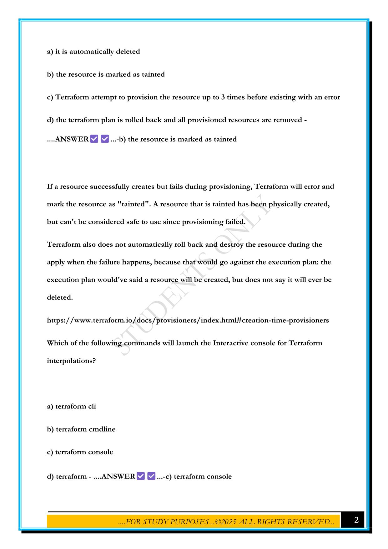 TERRAFORM ASSOCIATE EXAM 2021 - LIST 1 2025 QUESTIONS AND ANSWERS