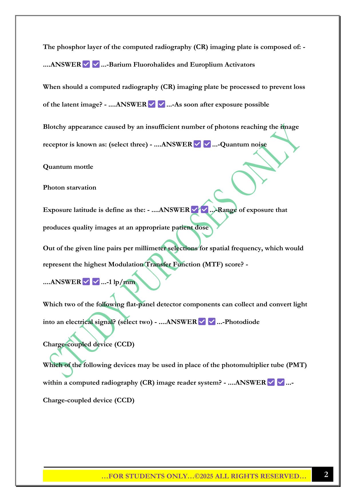 RTBC Digital Radiography Assessment Exam 2025 Questions and Answers