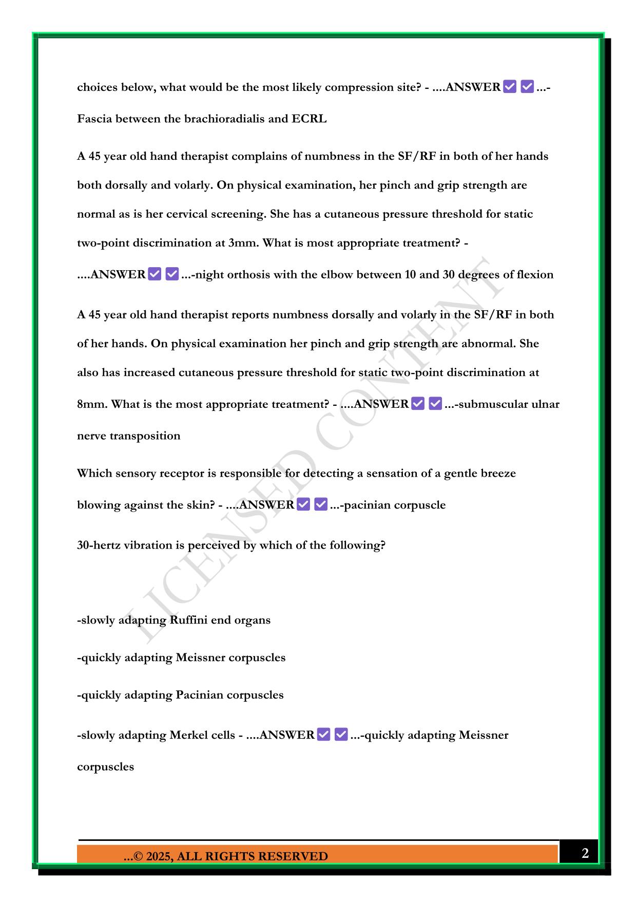 CHT NEUROANATOMY/NERVE INJURY & SENSORY REEDUCATION EXAM 2025 QUESTIONS AND ANSWERS