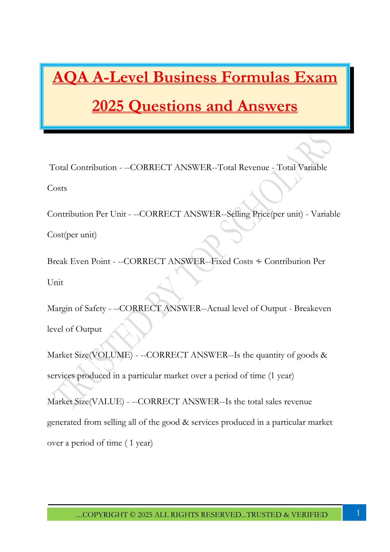 AQA A LEVEL Fall 2025 Bundled Exams Questions and Answers |100% Pass Updated & Verified