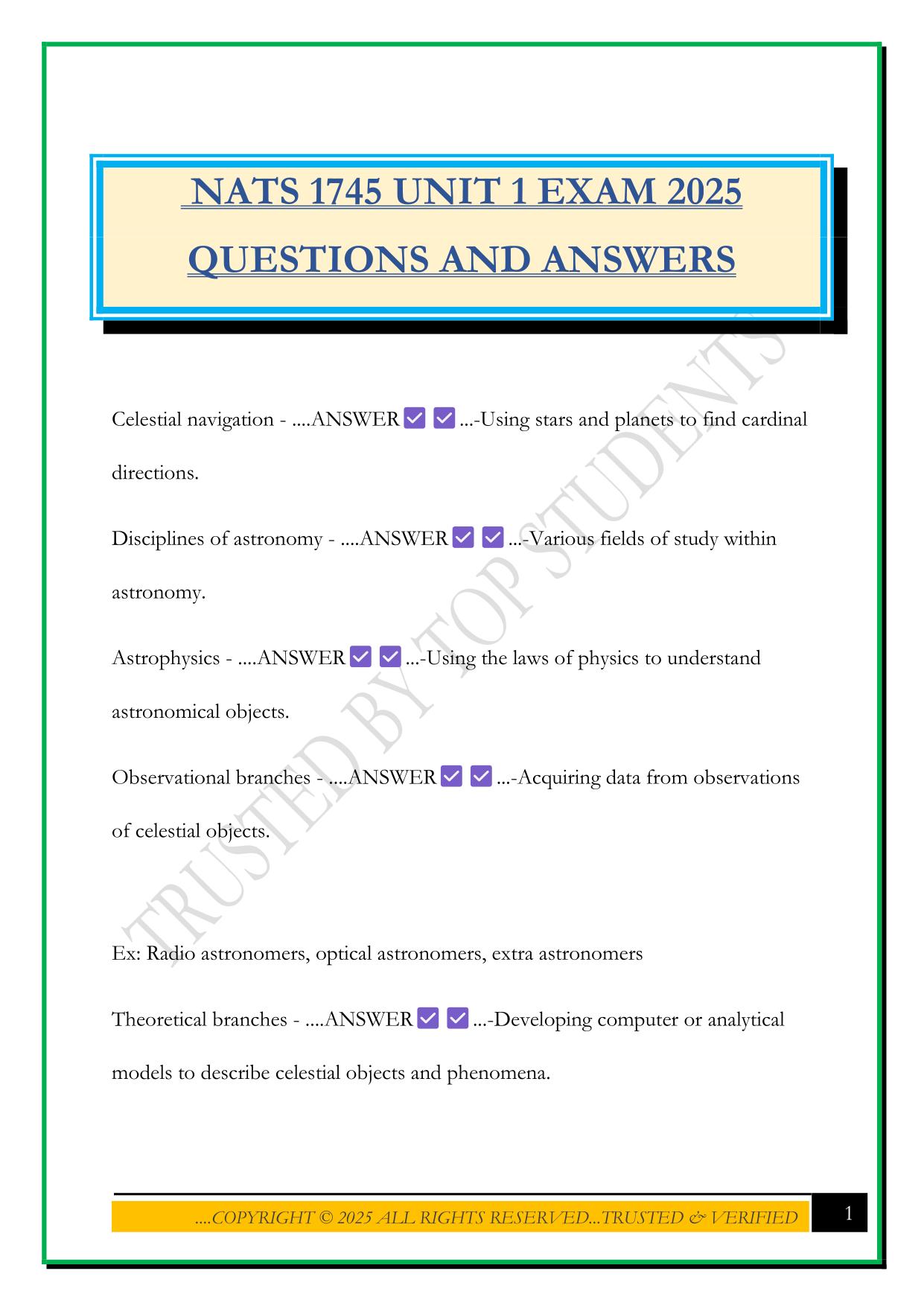 NATS 1745 UNIT 1 EXAM 2025 QUESTIONS AND ANSWERS