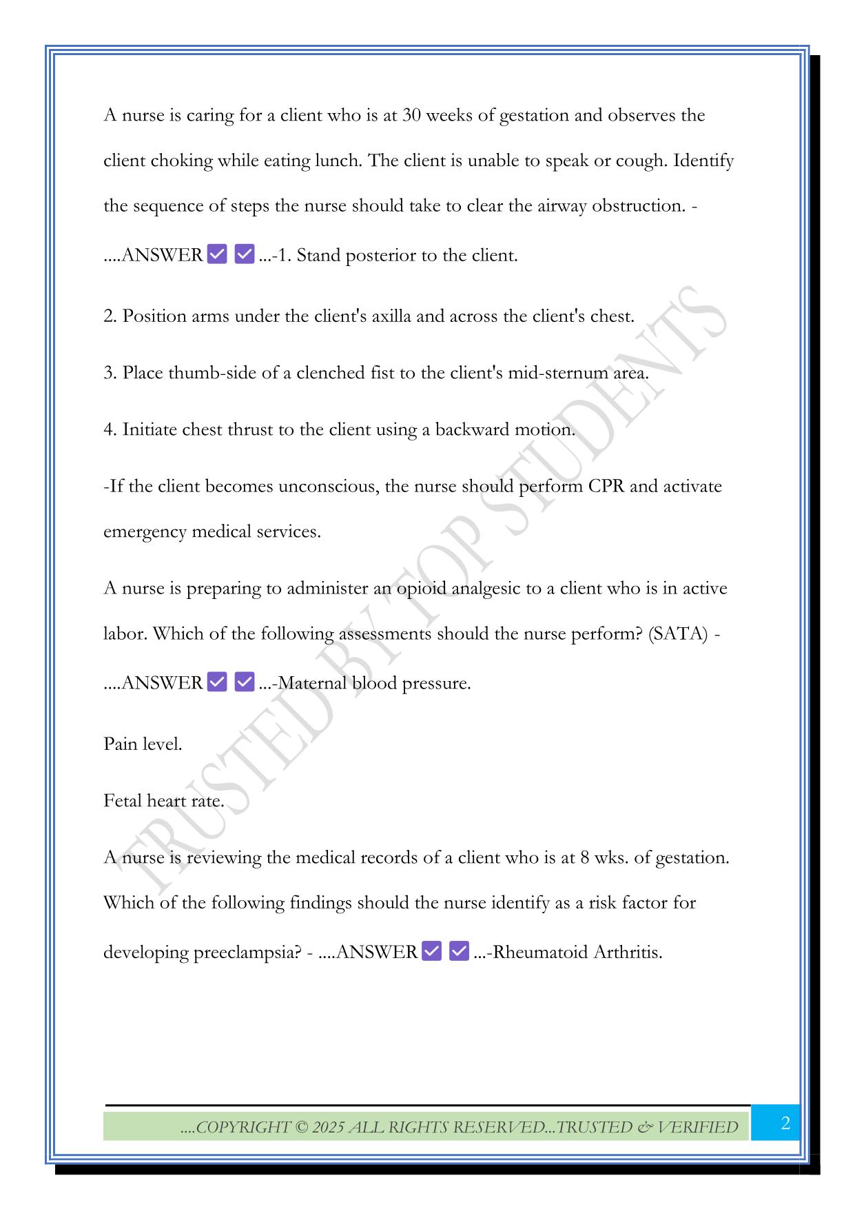 VATI RN Maternal Newborn Assessment 2025 Questions and Answers |100% Solved