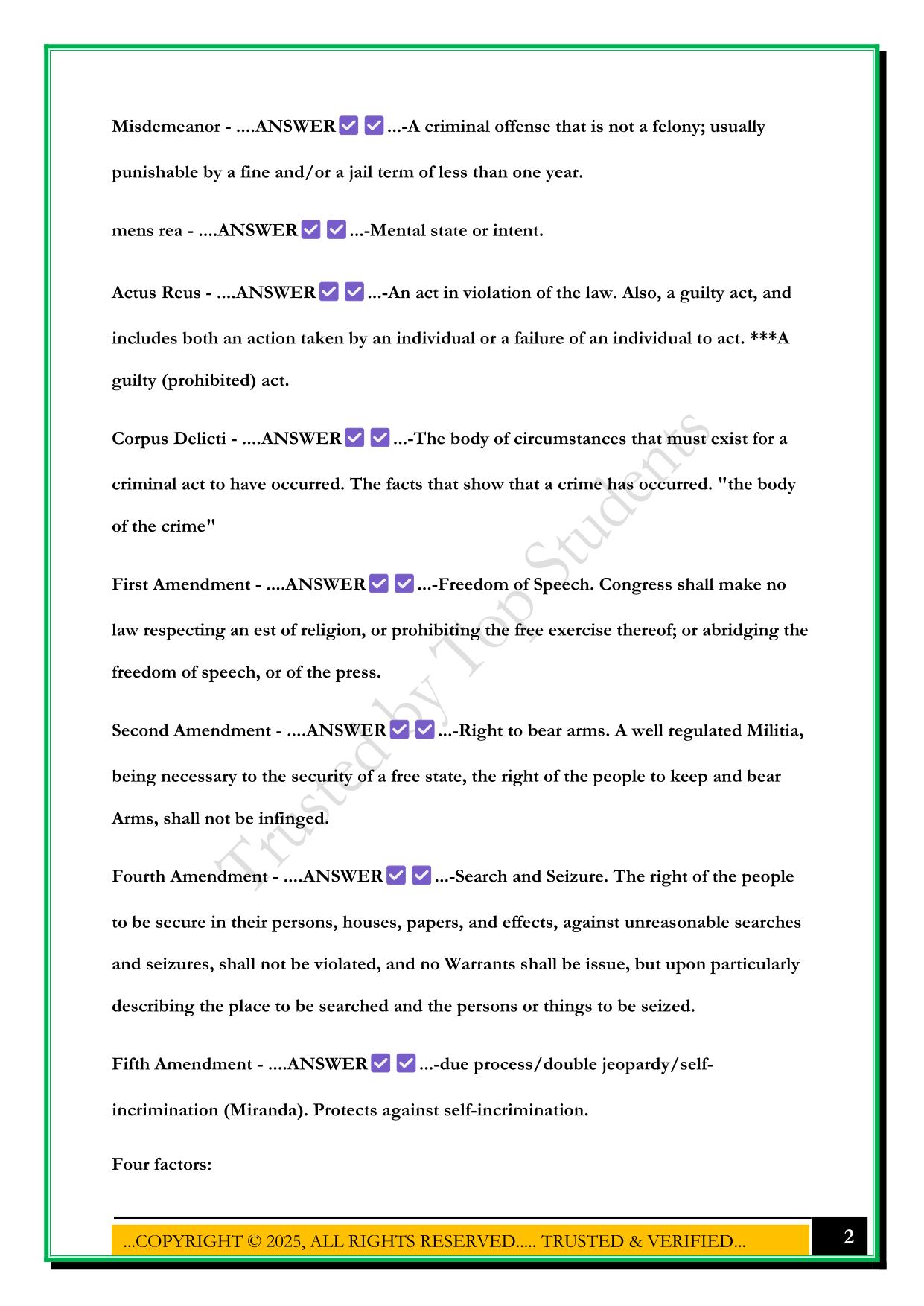 CRIMINAL JUSTICE, MAJOR FIELD TEST (MFT) (CJ 4499) MASTER LIST EXAM 2025 QUESTIONS AND ANSWERS