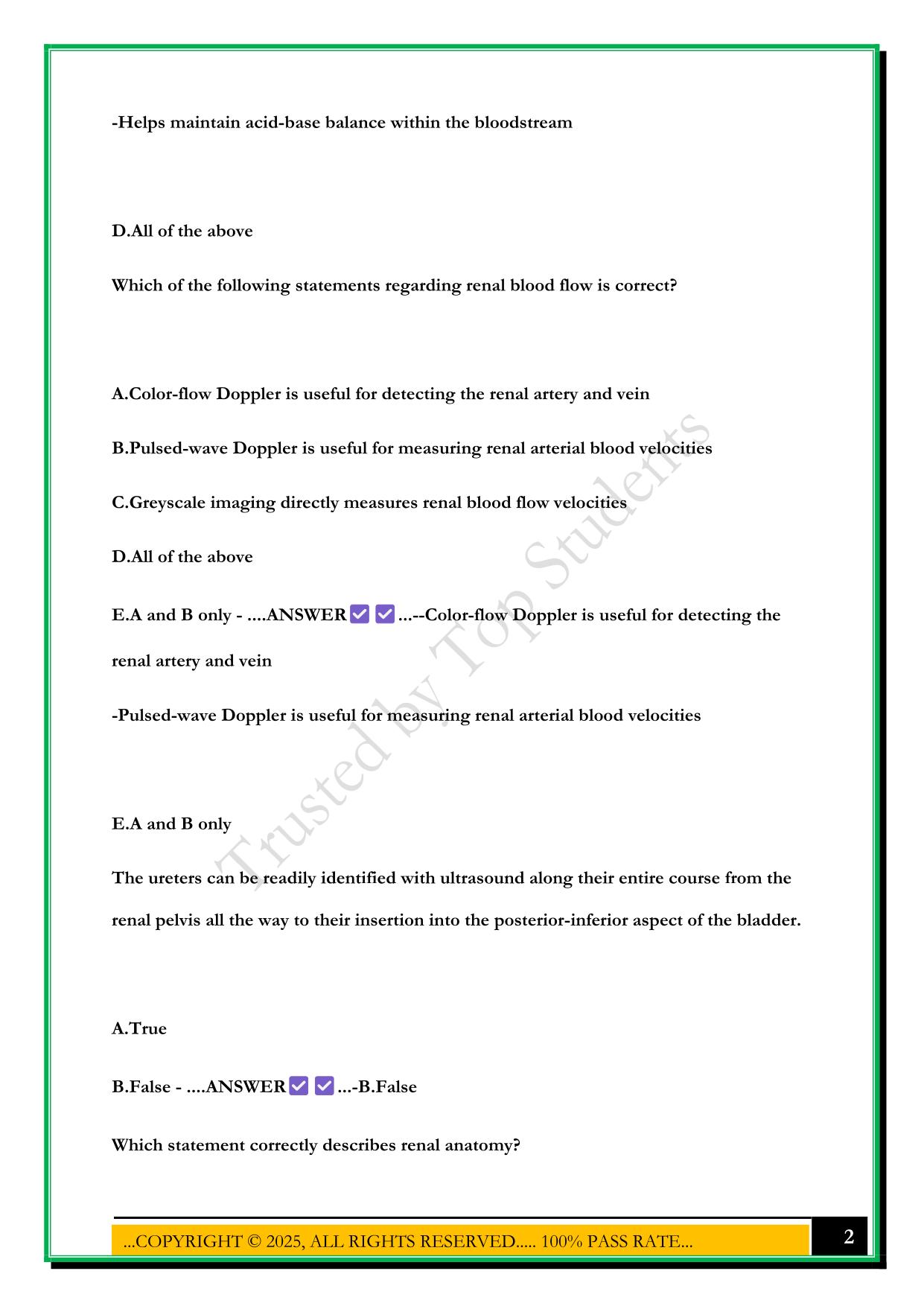 RENAL: ANATOMY & PHYSIOLOGY. MASTERY TEST. SONOSIM. (20) EXAM 2025 QUESTIONS AND ANSWERS