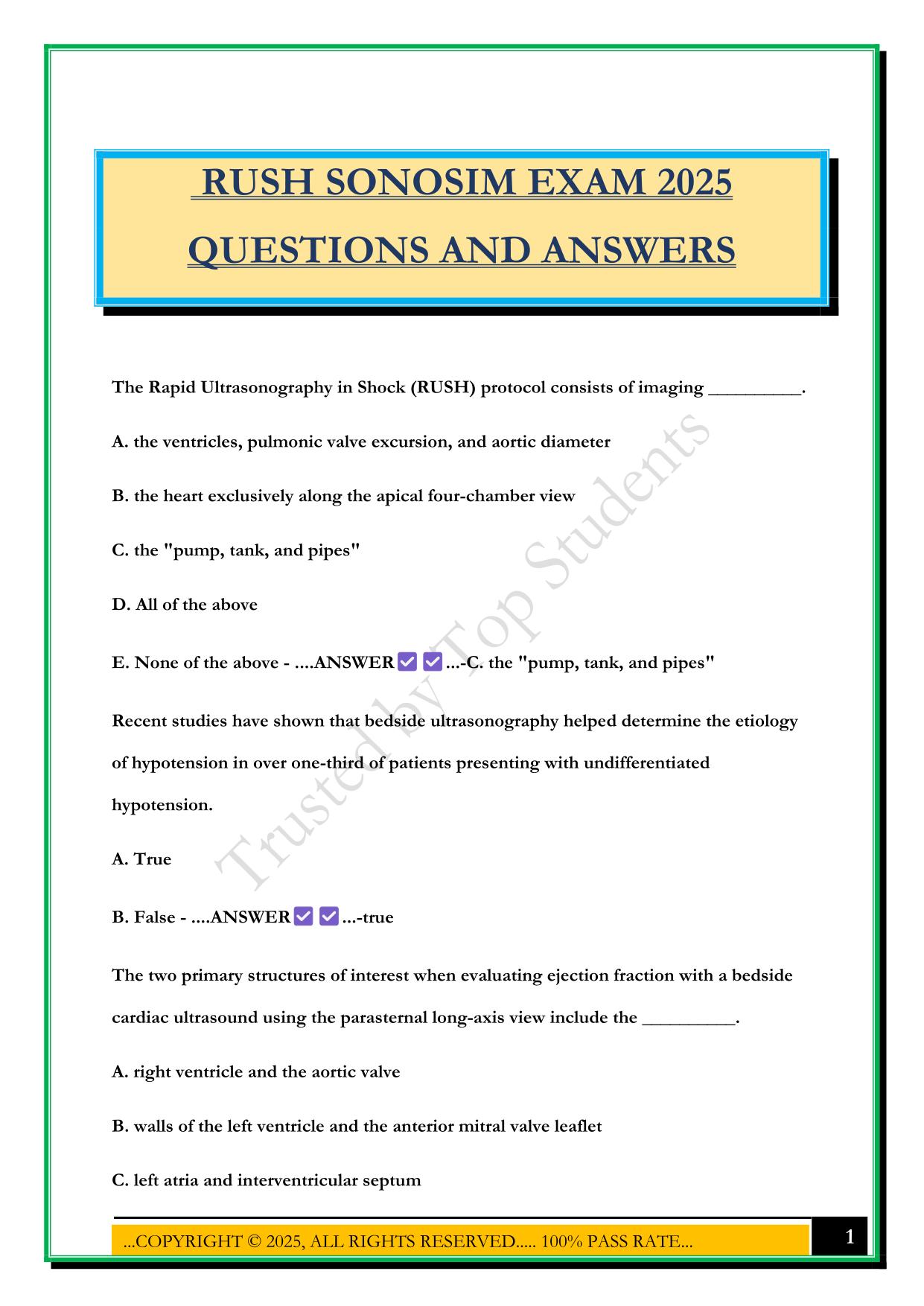 RUSH SONOSIM EXAM 2025 QUESTIONS AND ANSWERS