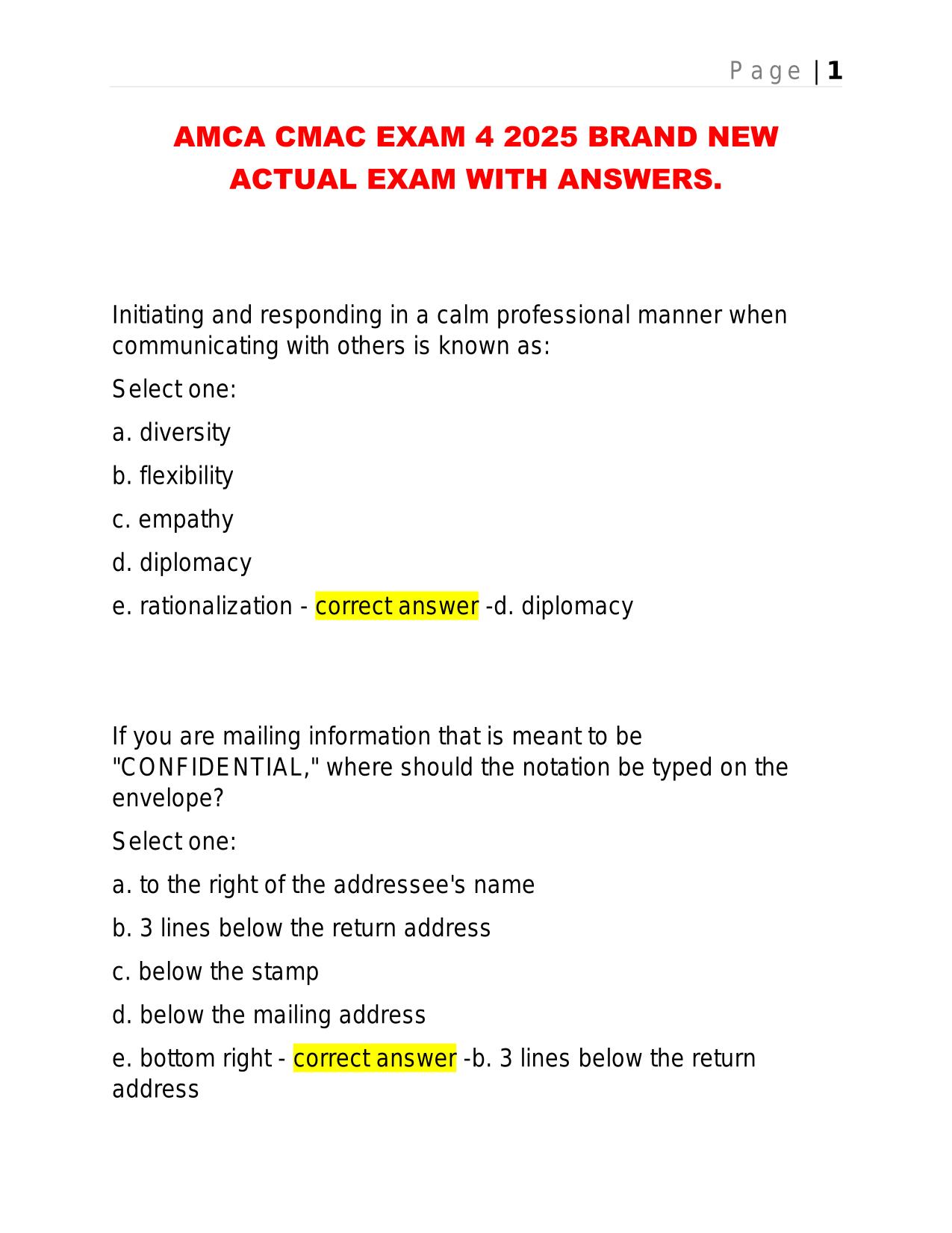 AMCA CMAC EXAM 4 2025 BRAND NEW ACTUAL EXAM WITH ANSWERS.