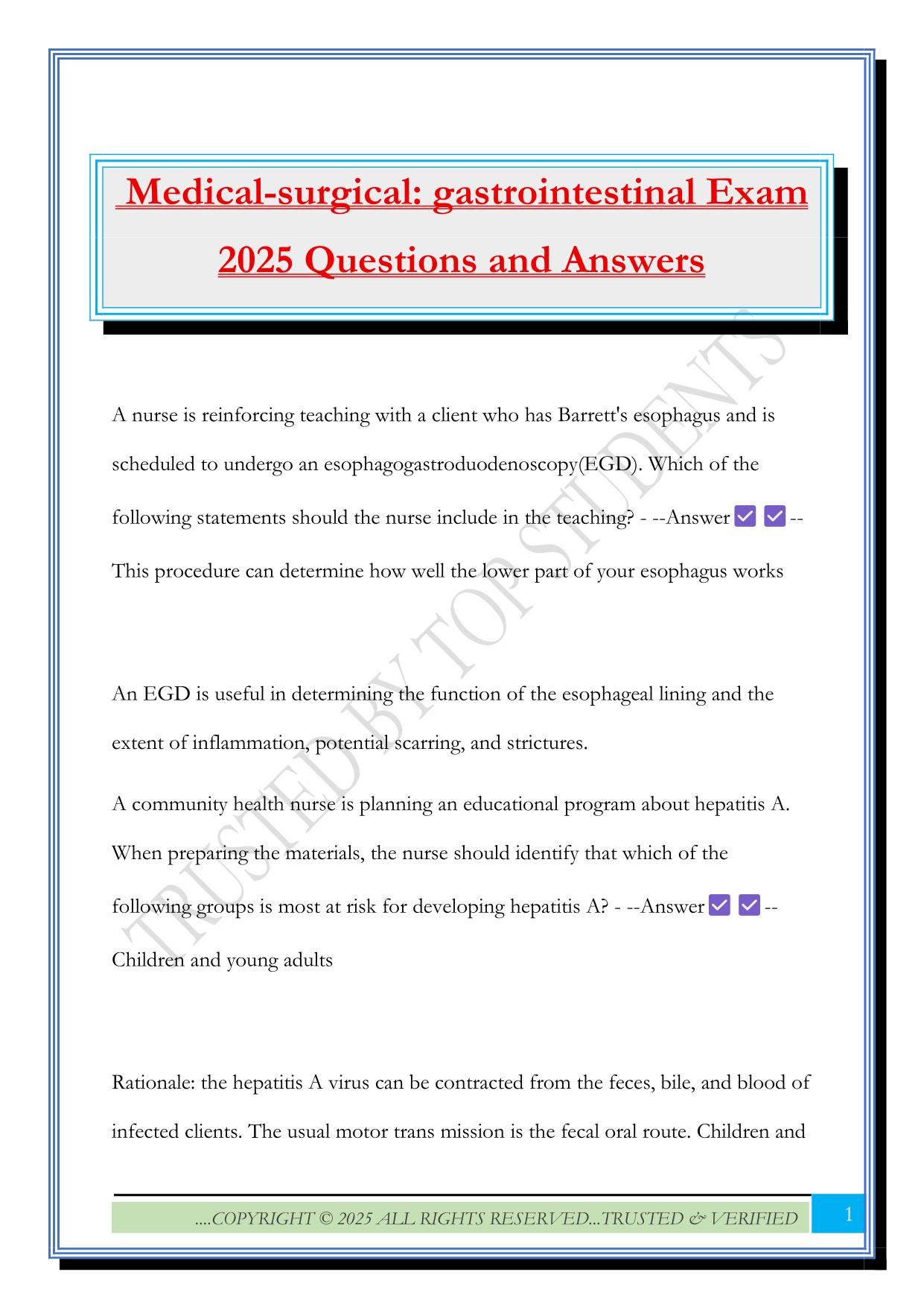 Medical-surgical: gastrointestinal Exam 2025 Questions and Answers