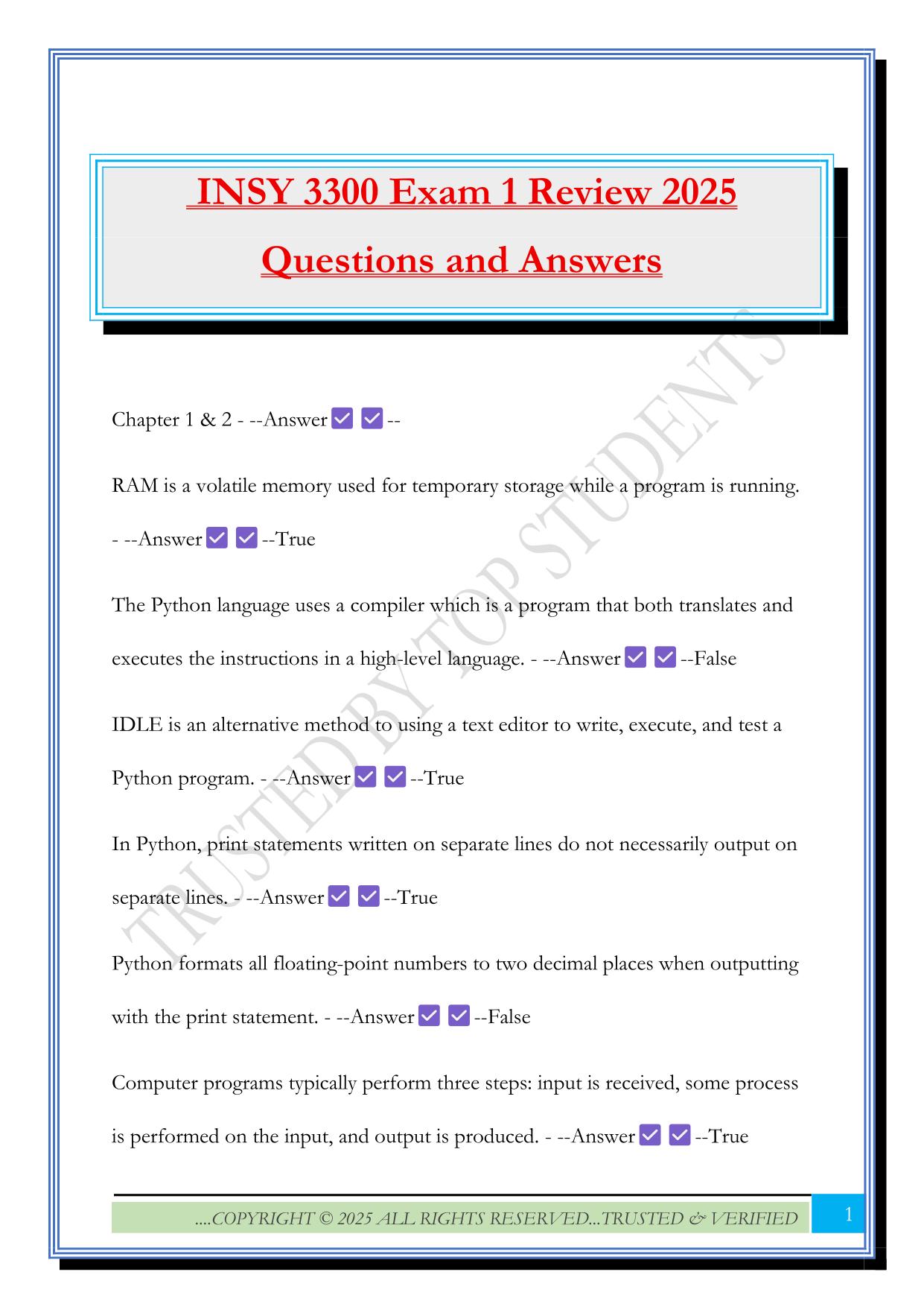 INSY 3300 Exam 1 Review 2025 Questions and Answers