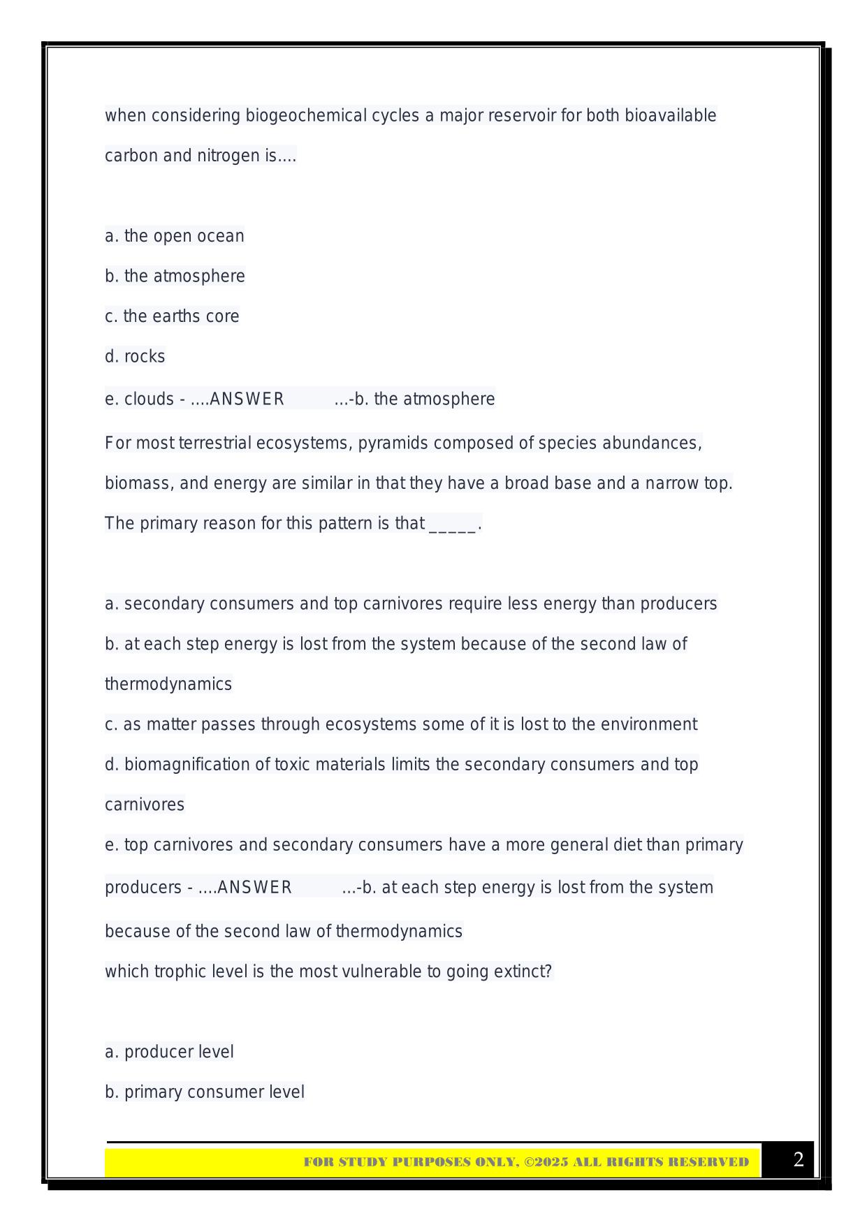 BIO 100 EXAM 1 2025 QUESTIONS AND ANSWERS