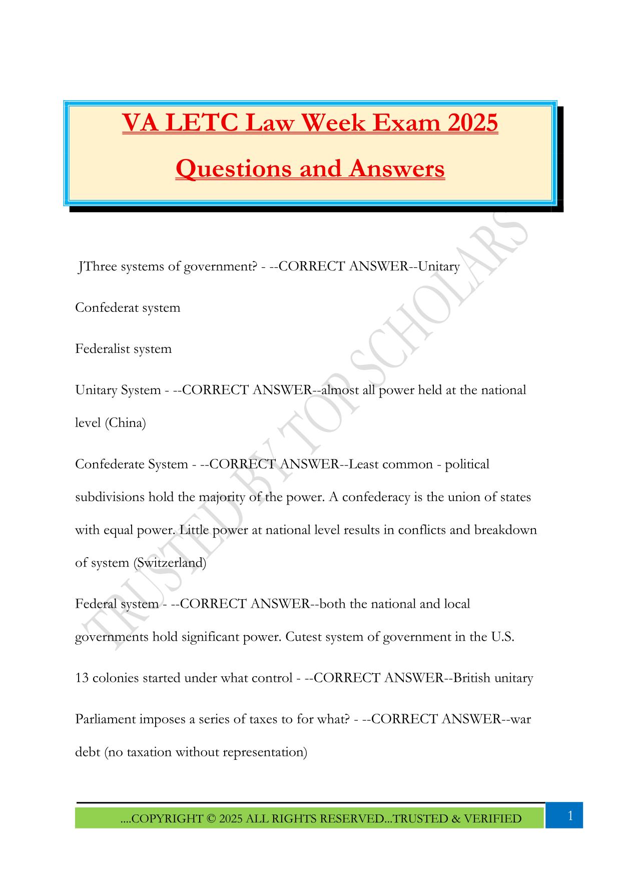 VA LETC Law Week Exam 2025 Questions and Answers