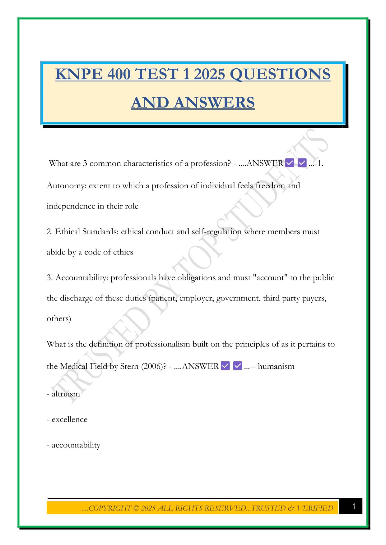 KNPE 400 TEST 1 2025 QUESTIONS AND ANSWERS