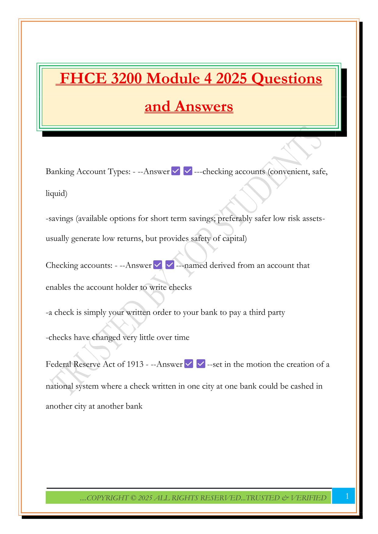 FHCE 3200 Module 4 2025 Questions and Answers