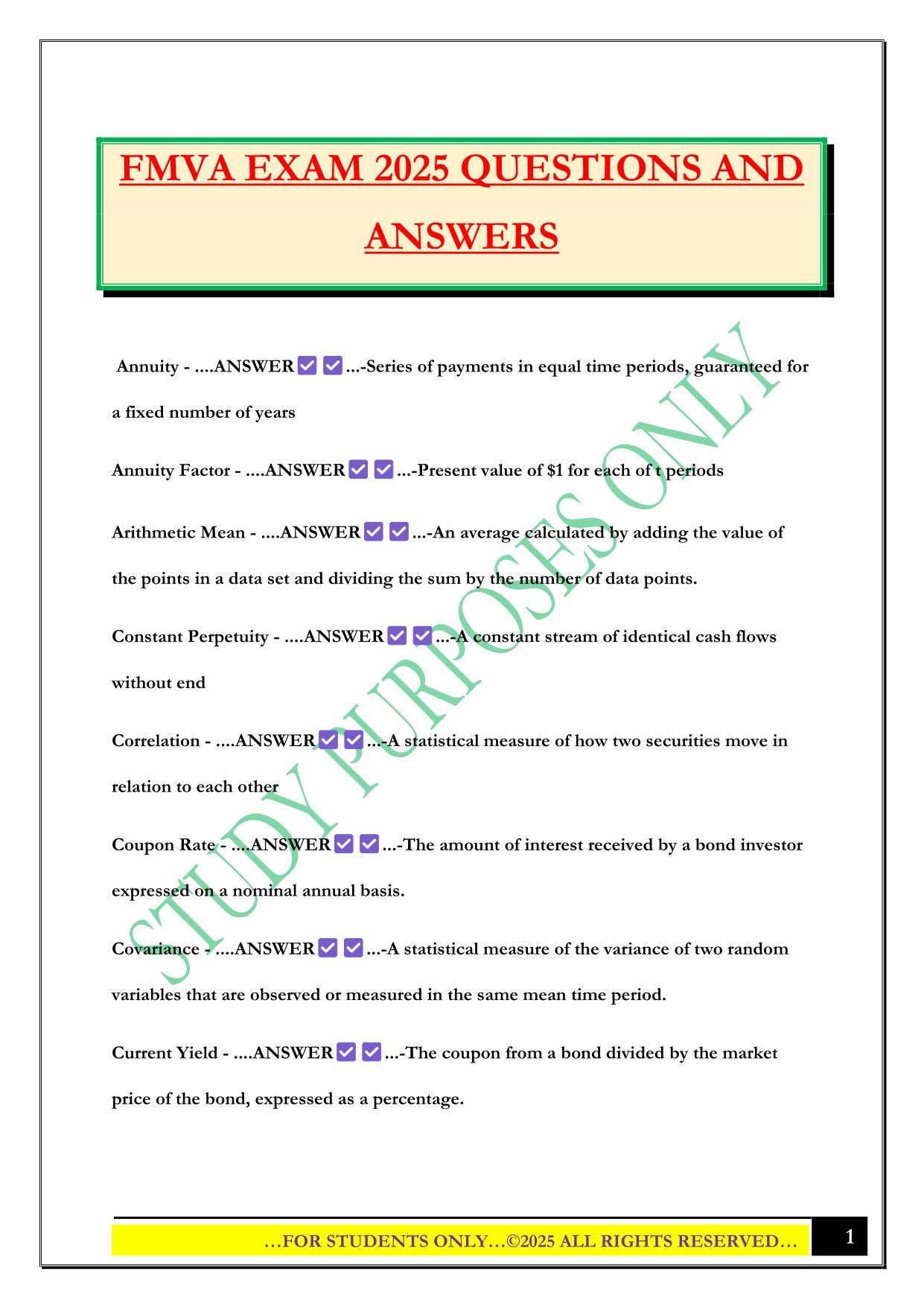 FMVA EXAM 2025 QUESTIONS AND ANSWERS