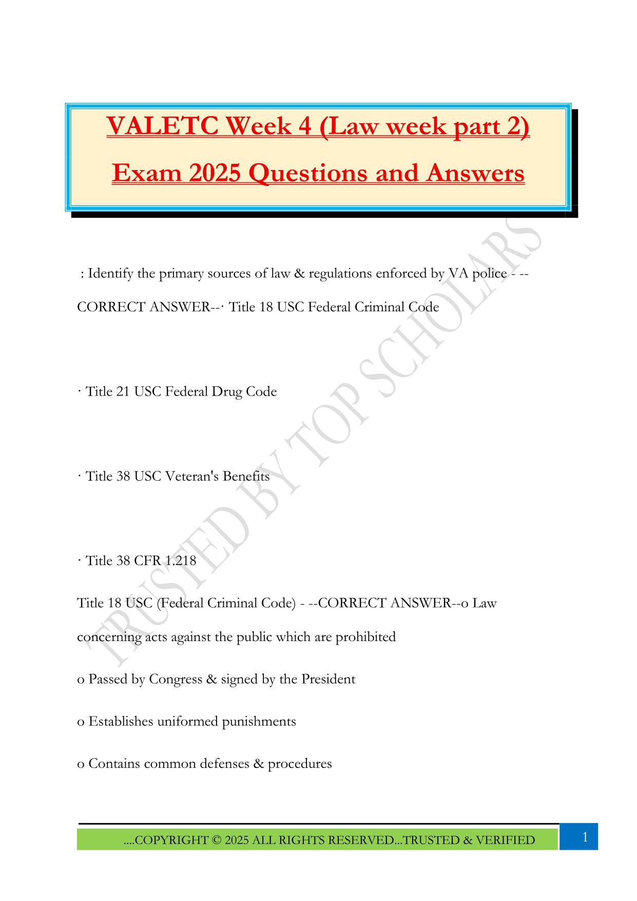 VALETC Week 4 (Law week part 2) Exam 2025 Questions and Answers