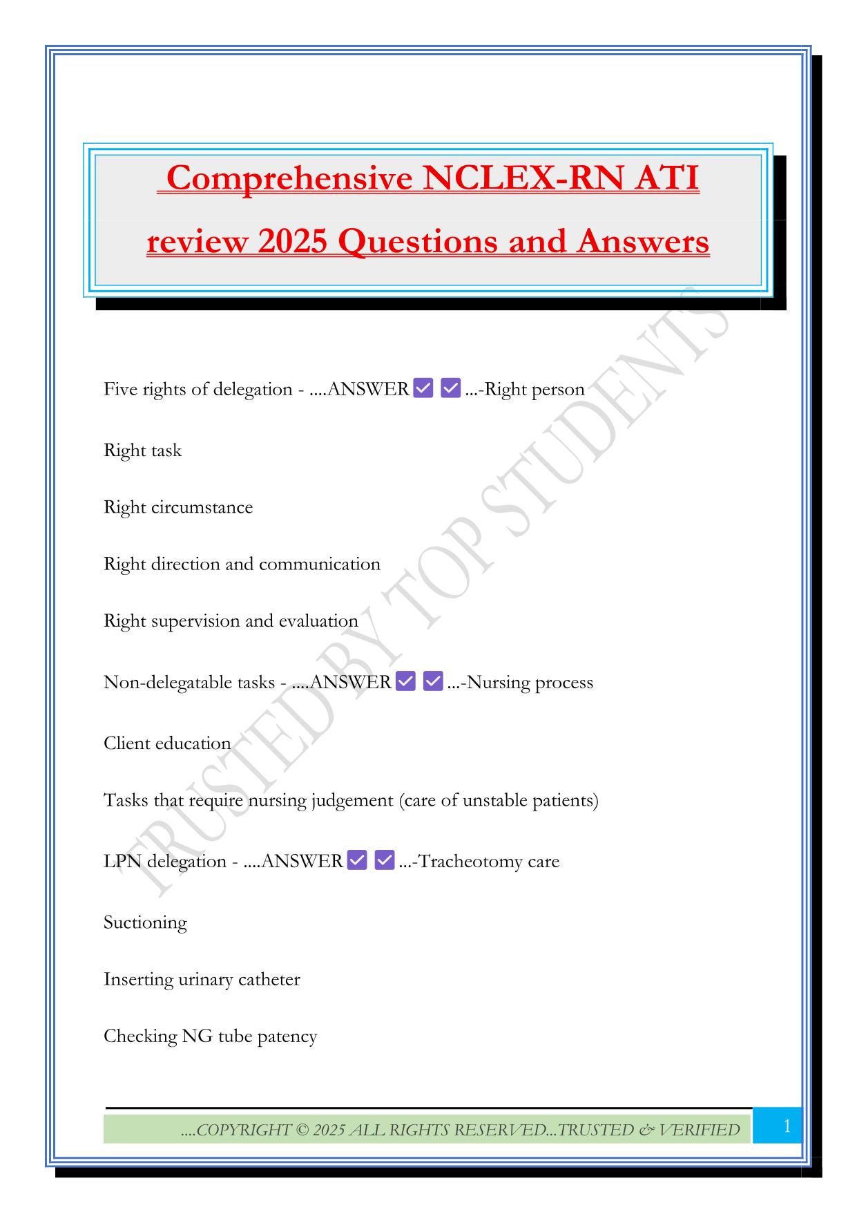Comprehensive NCLEX-RN ATI review 2025 Questions and Answers