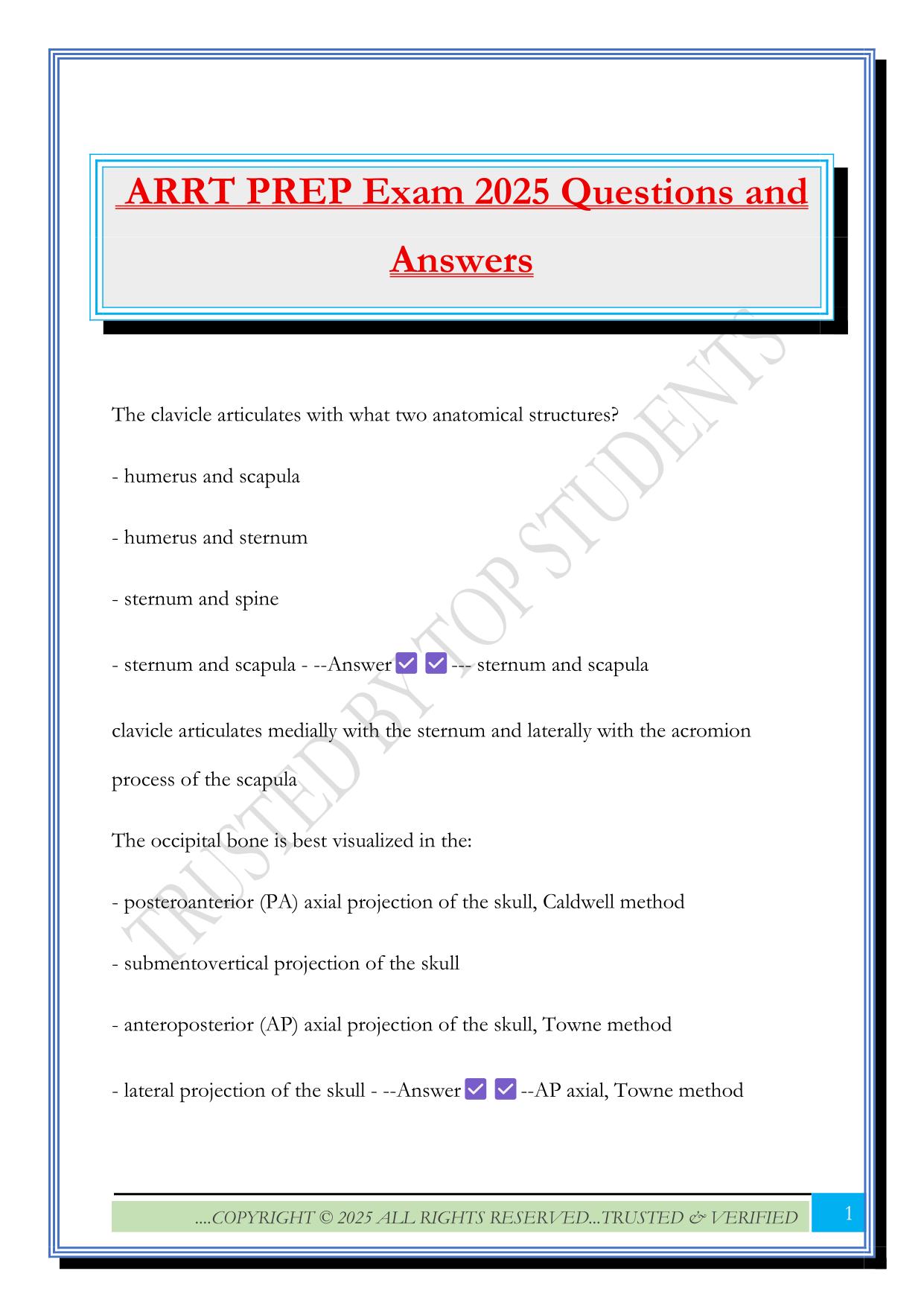 ARRT PREP Exam 2025 Questions and Answers