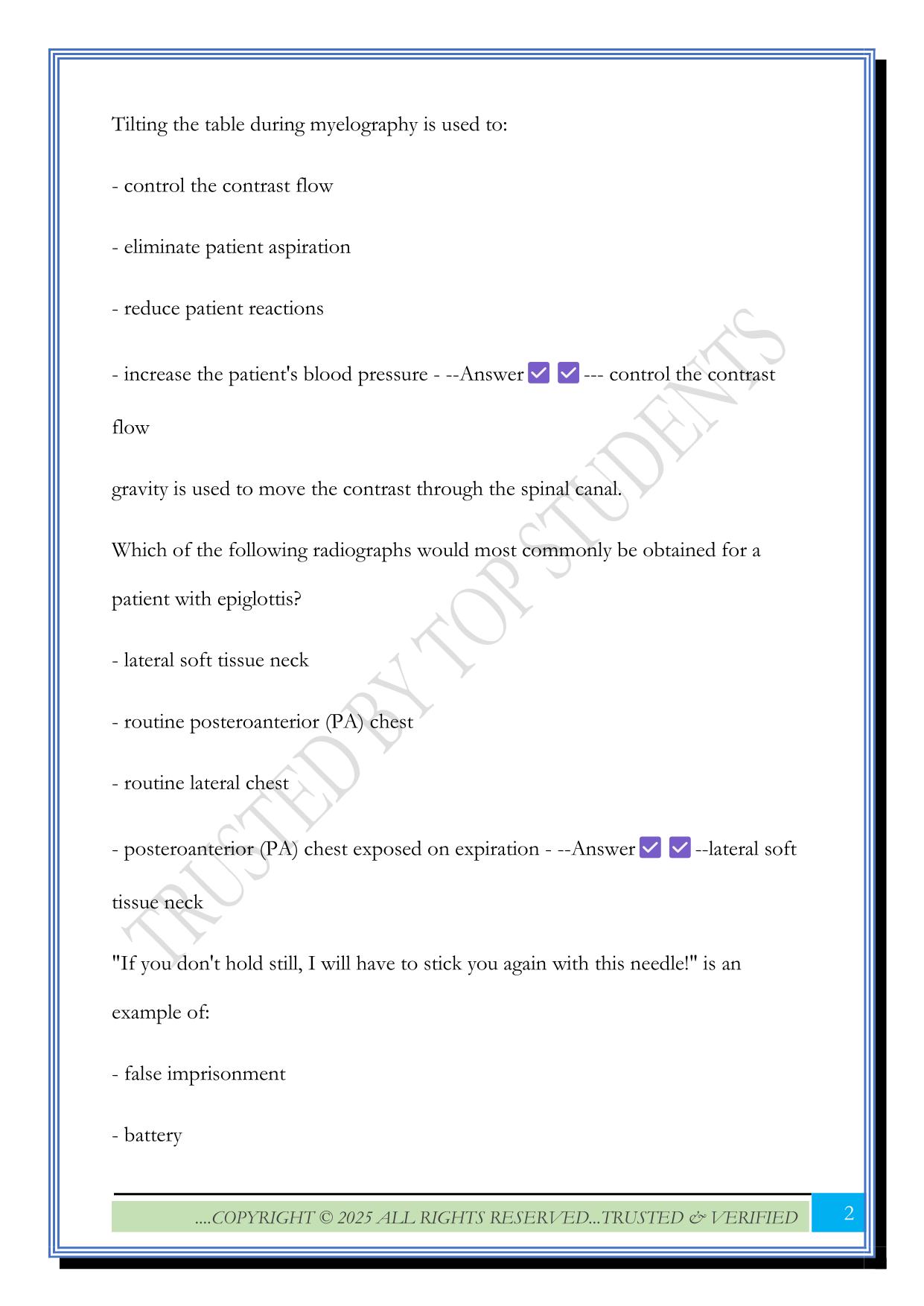 ARRT PREP Exam 2025 Questions and Answers