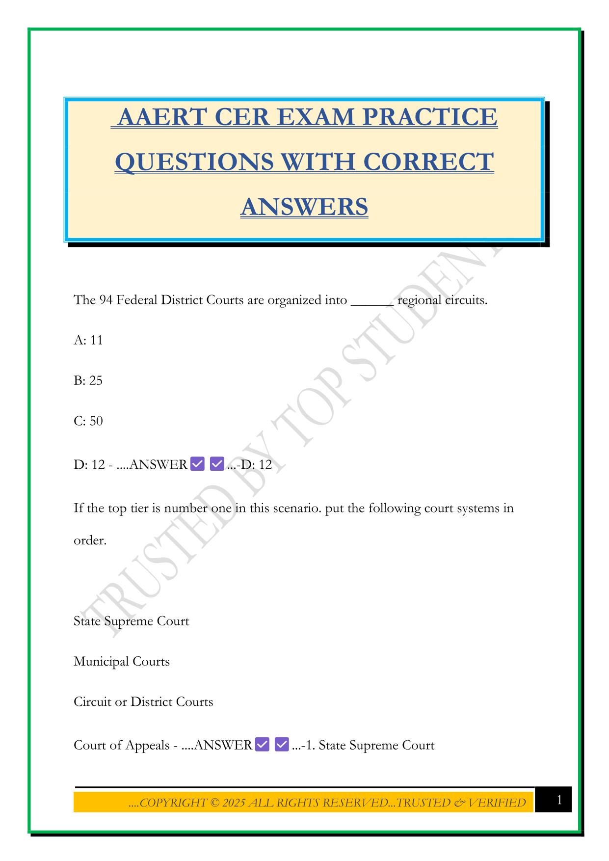 AAERT CER EXAM PRACTICE QUESTIONS WITH CORRECT ANSWERS