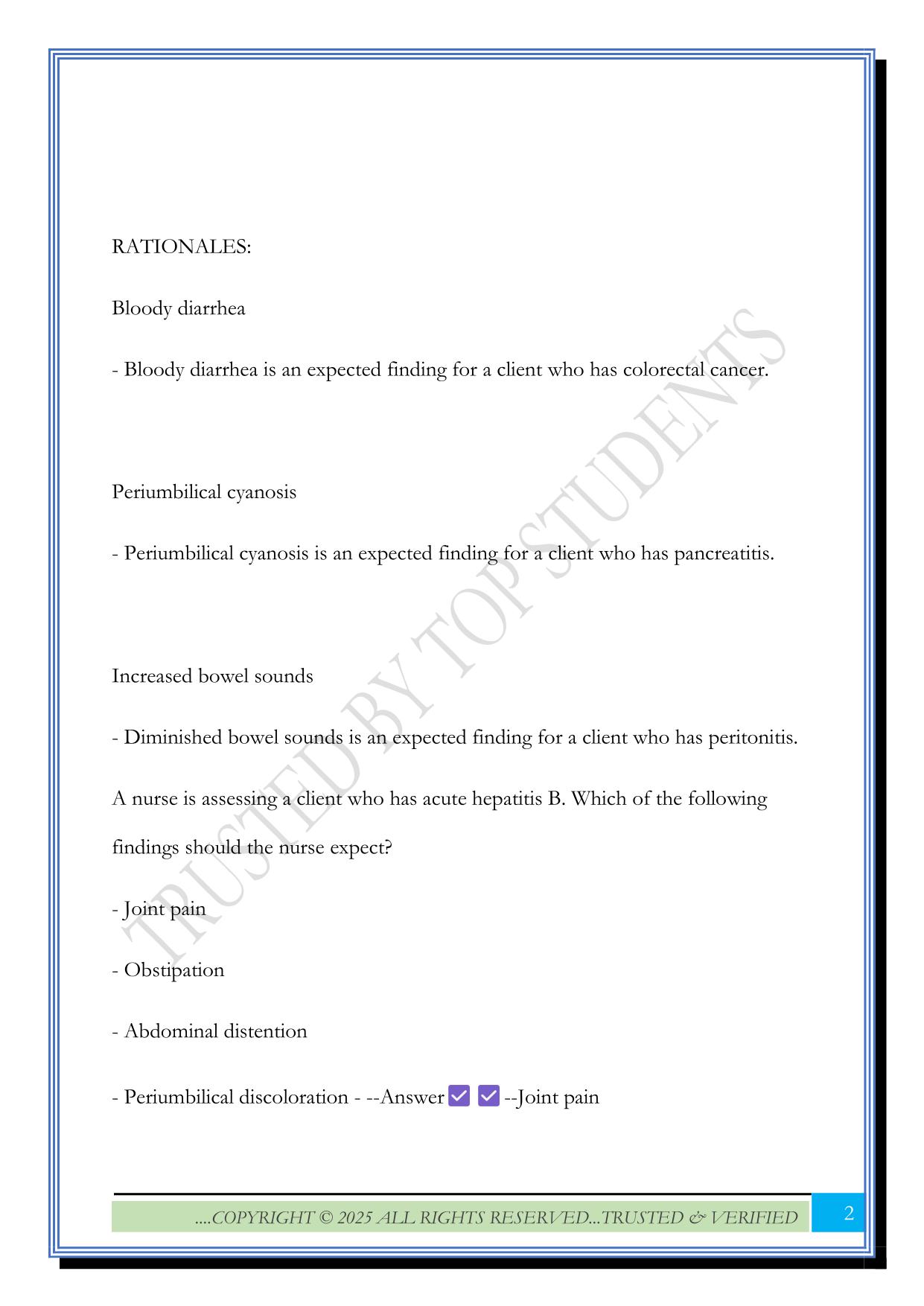 RN Targeted Medical Surgical GASTROINTESTINAL (ATI) Exam 2025 Questions and Answers